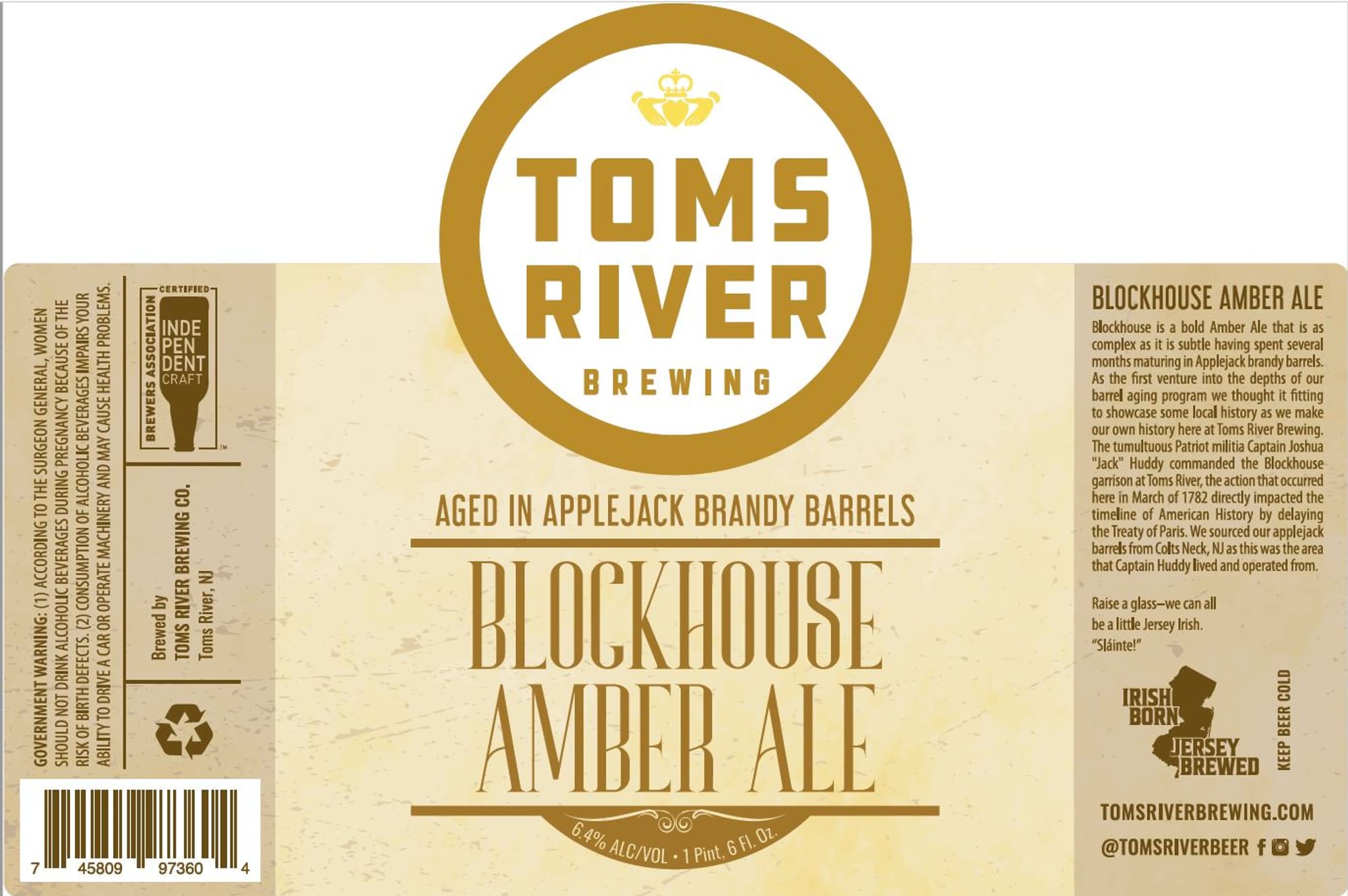 Blockhouse Amber Ale by Toms River Brewing - beer label