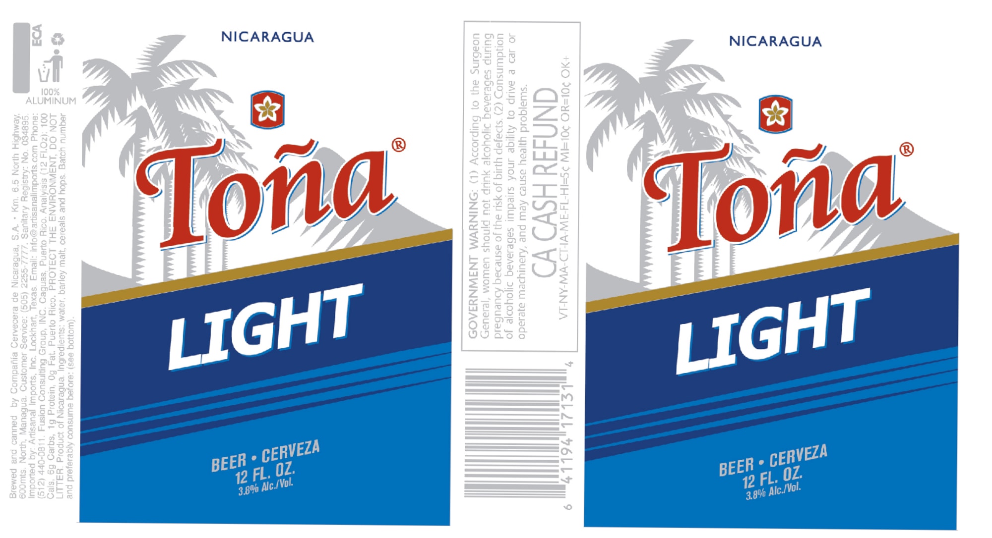Tona Cerveza Light by Cervecería Tona S.A. - beer label