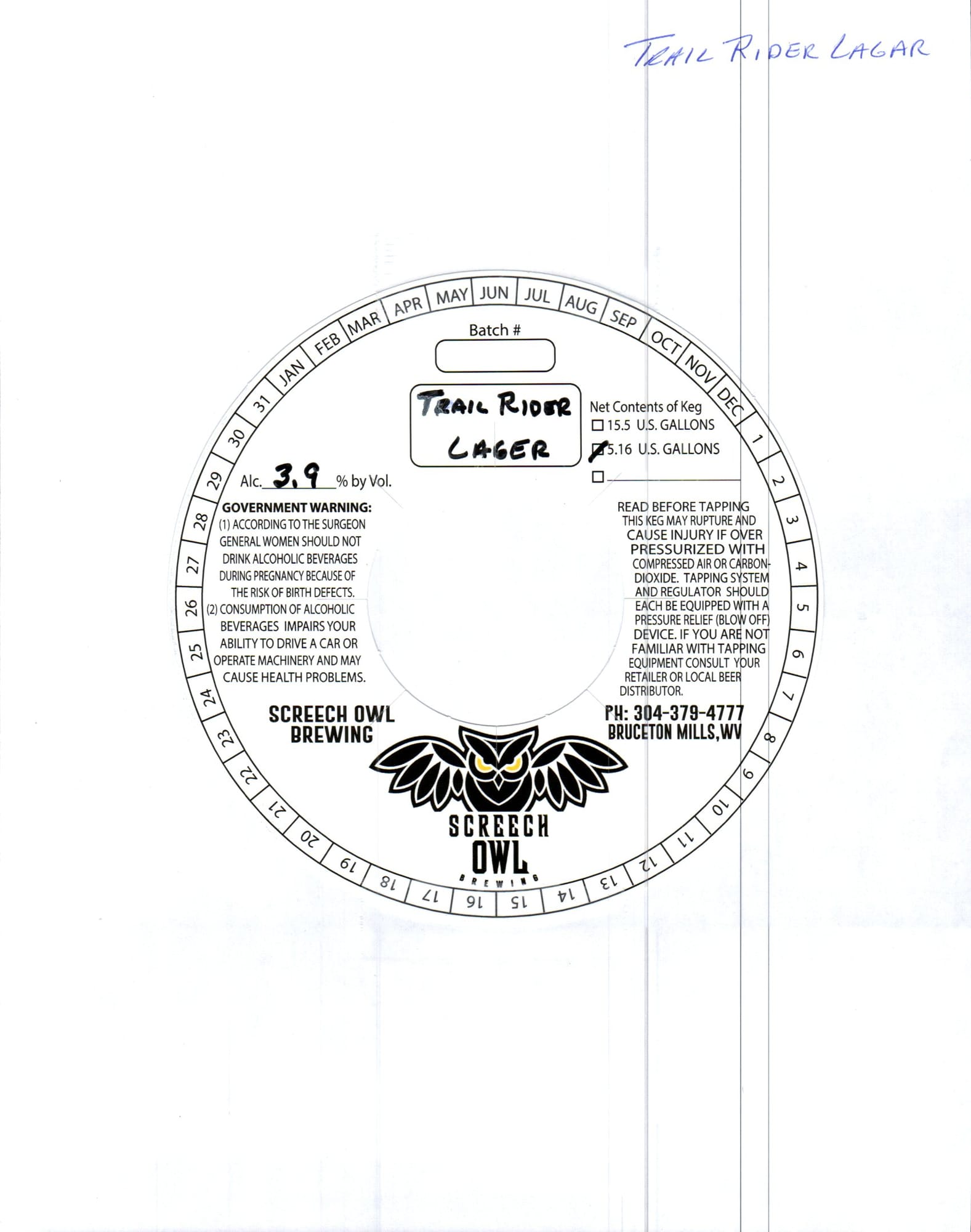 Trail Rider Lager by Screech Owl Brewing - beer label