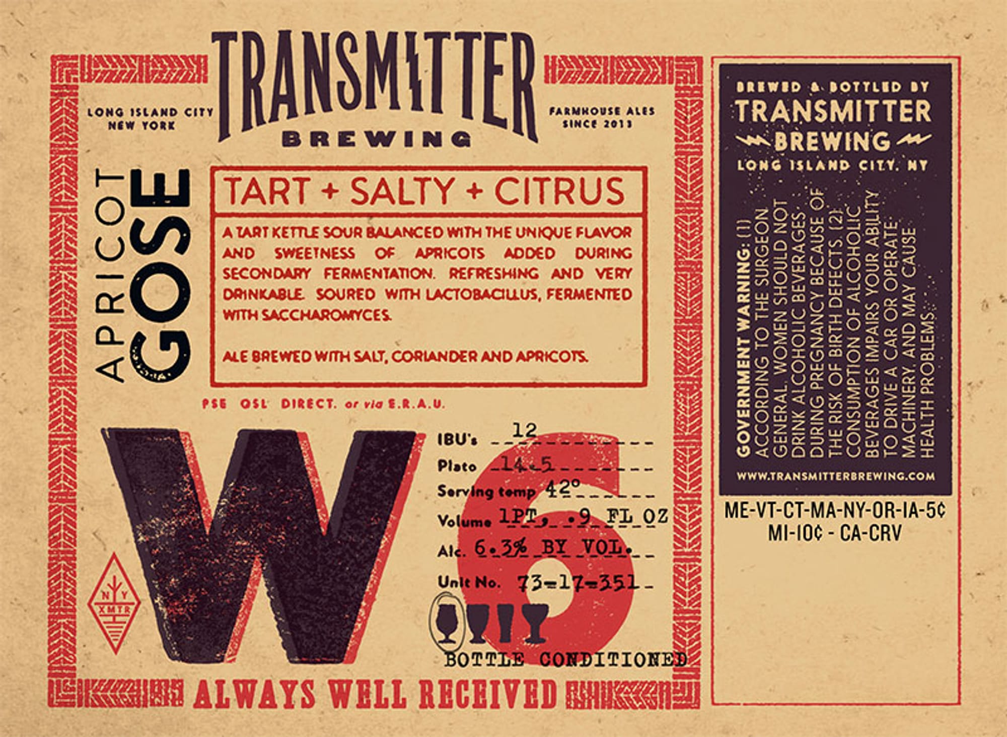 Apricot Gose by Transmitter Brewing - beer label