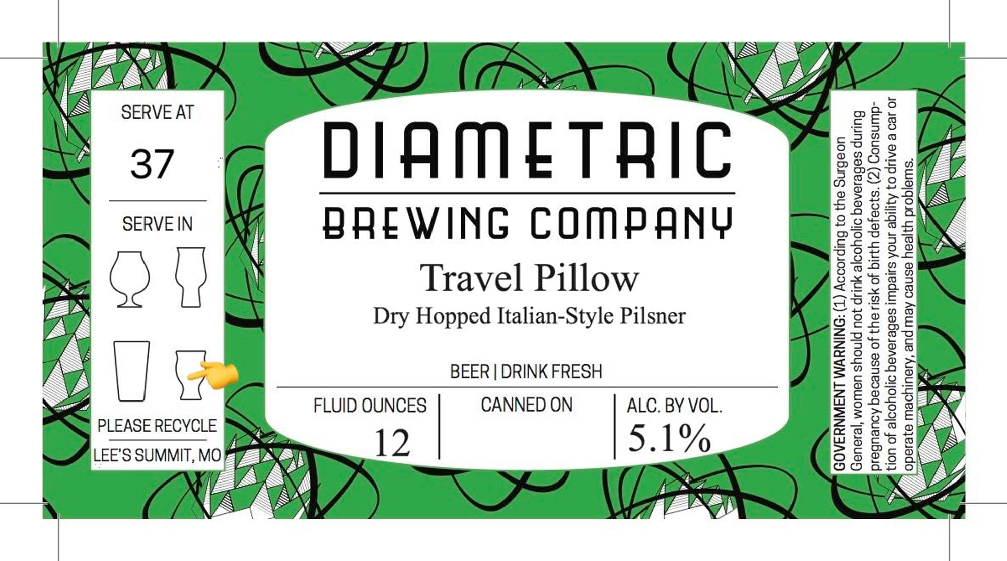 Travel Pillow by Diametric Brewing Company - beer label