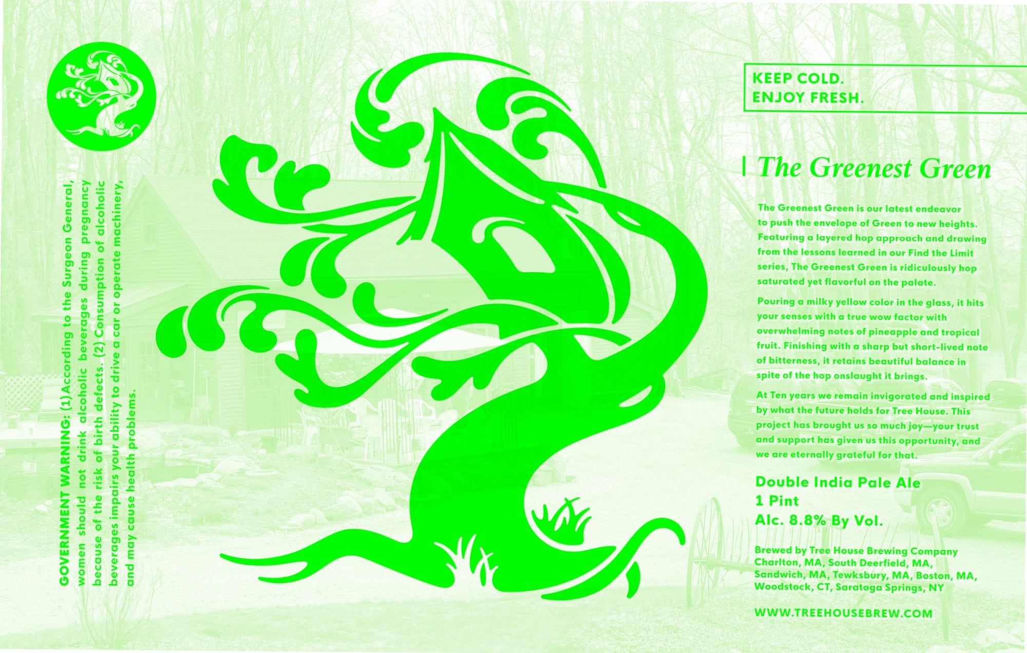 The Greenest Green by Tree House Brewing Company - beer label