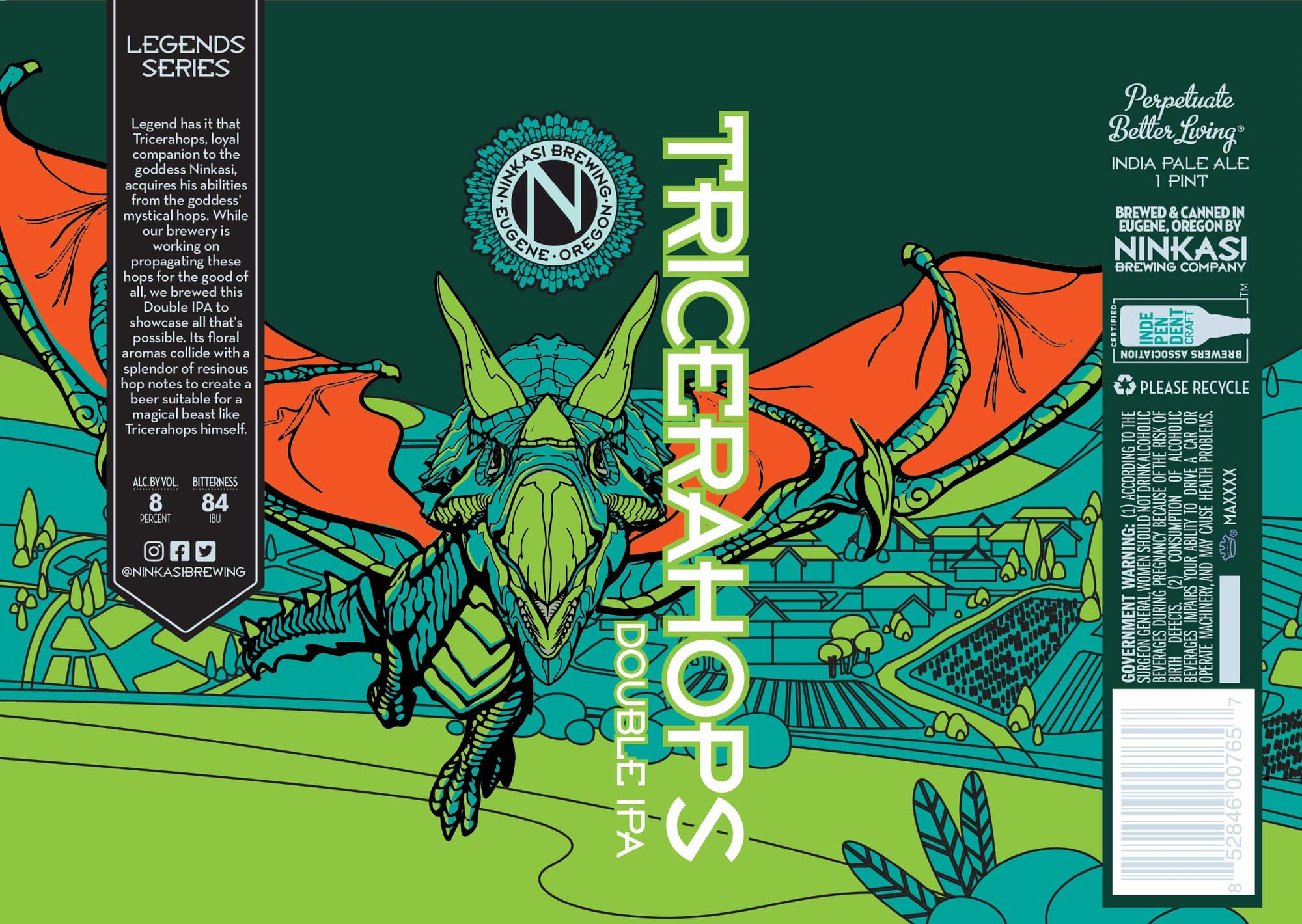 Tricerahops Double IPA by Ninkasi Brewing - beer label