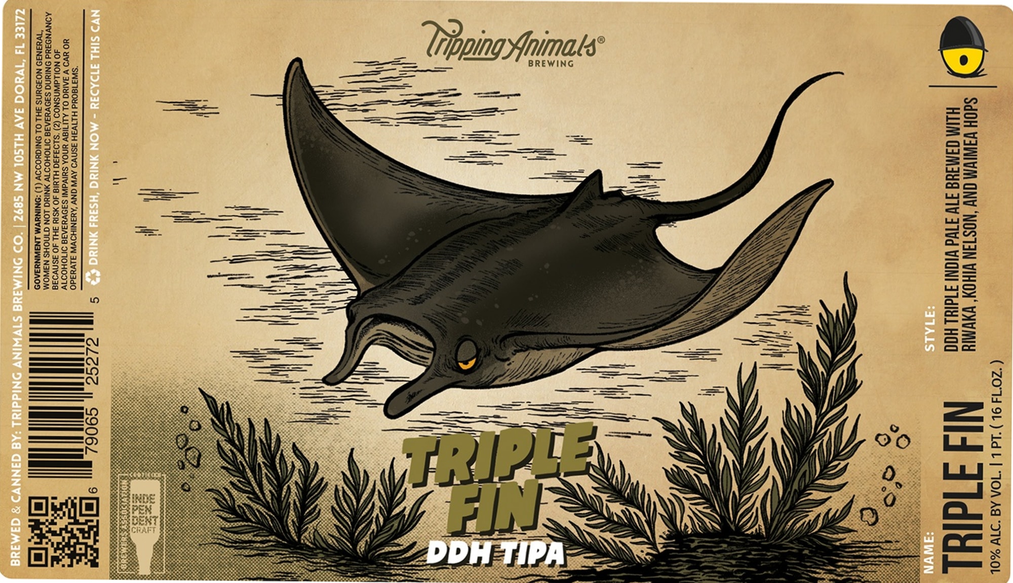 Triple Fin by Tripping Animals Brewing - beer label