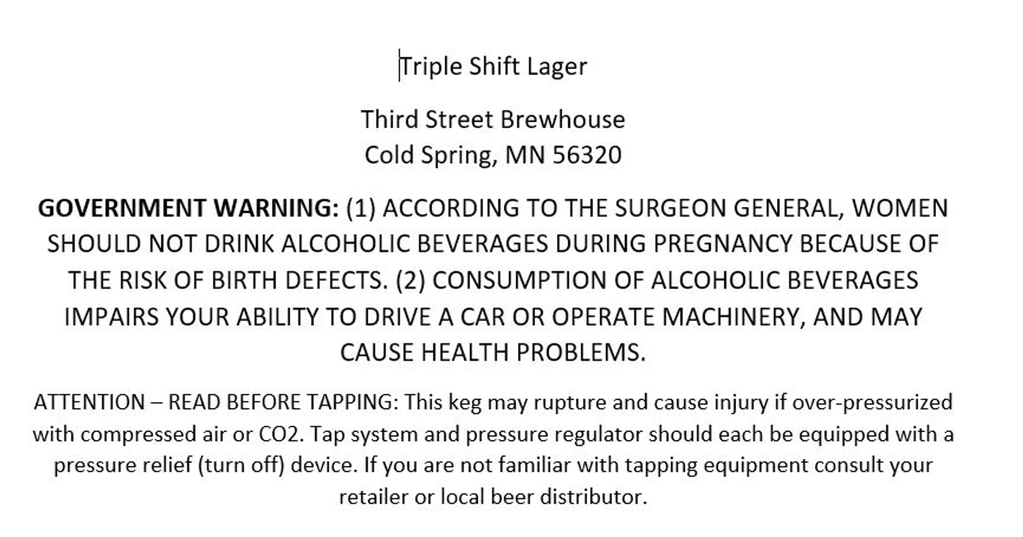 Triple Street Lager by Third Street Brewhouse - beer label