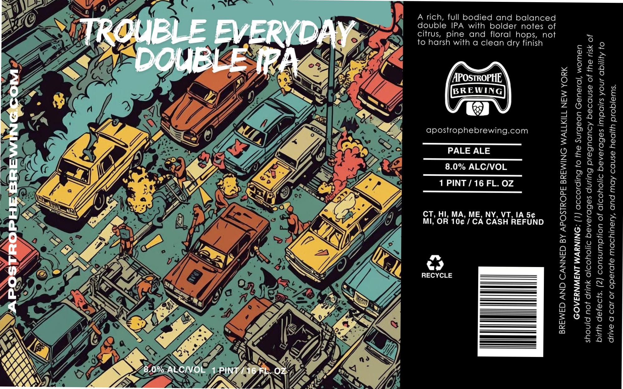 Trouble Everyday Double IPA by Apostrophe Brewing - beer label