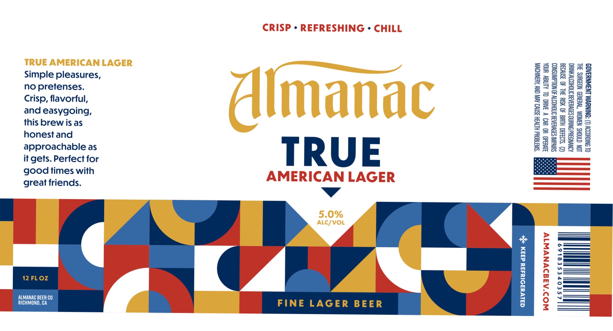 True American Lager by Almanac Beer Co. - beer label