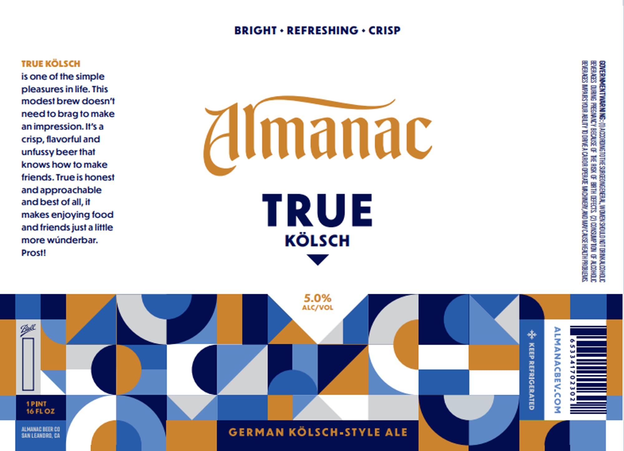 True Kölsch by Almanac Beer Co. - beer label