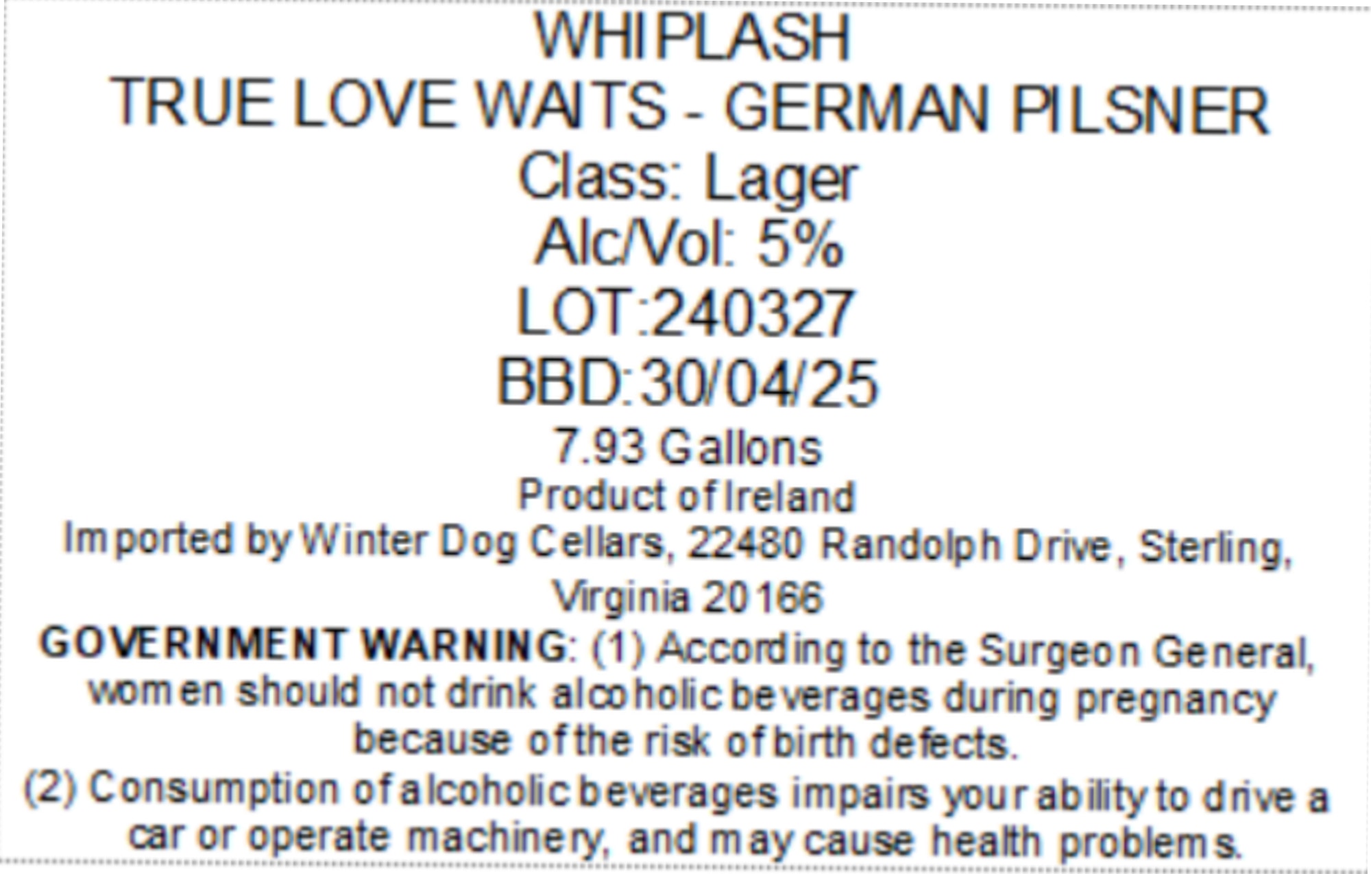 True Love Waits by Whiplash - beer label