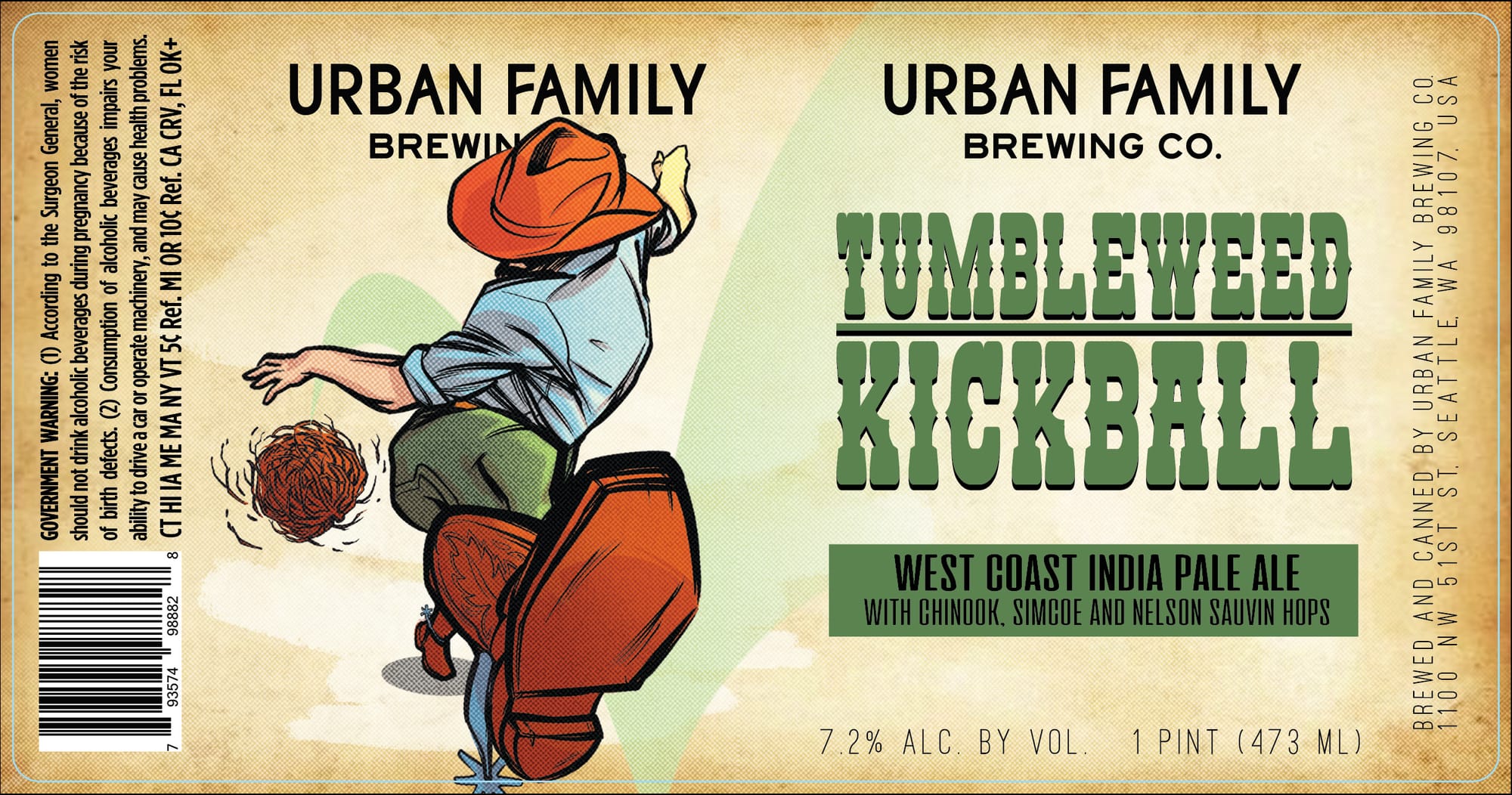 Tumbleweed Kickball by Urban Family Brewing Co. - beer label