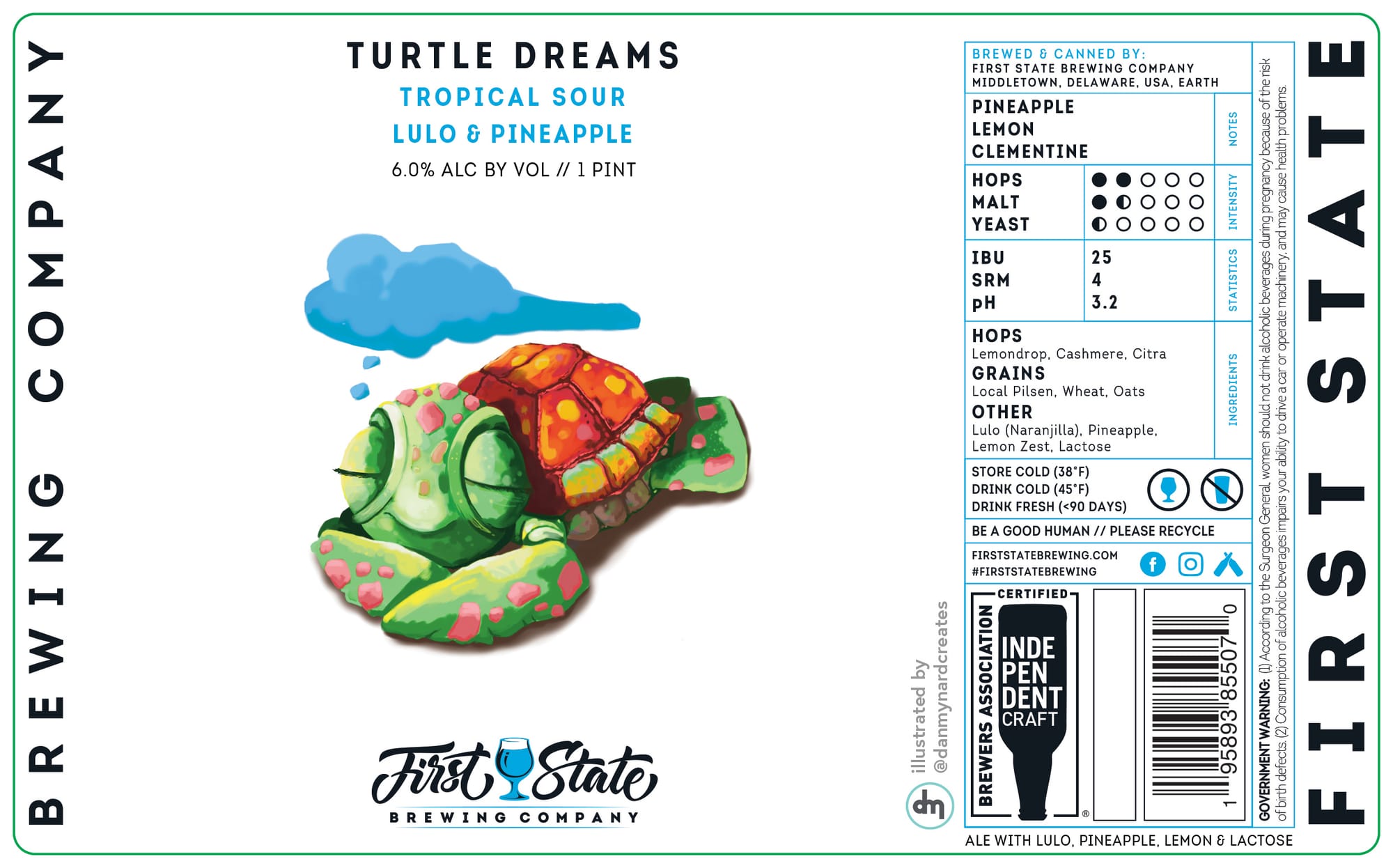 Turtle Dreams Lulo & Pineapple by First State Brewing Company - beer label