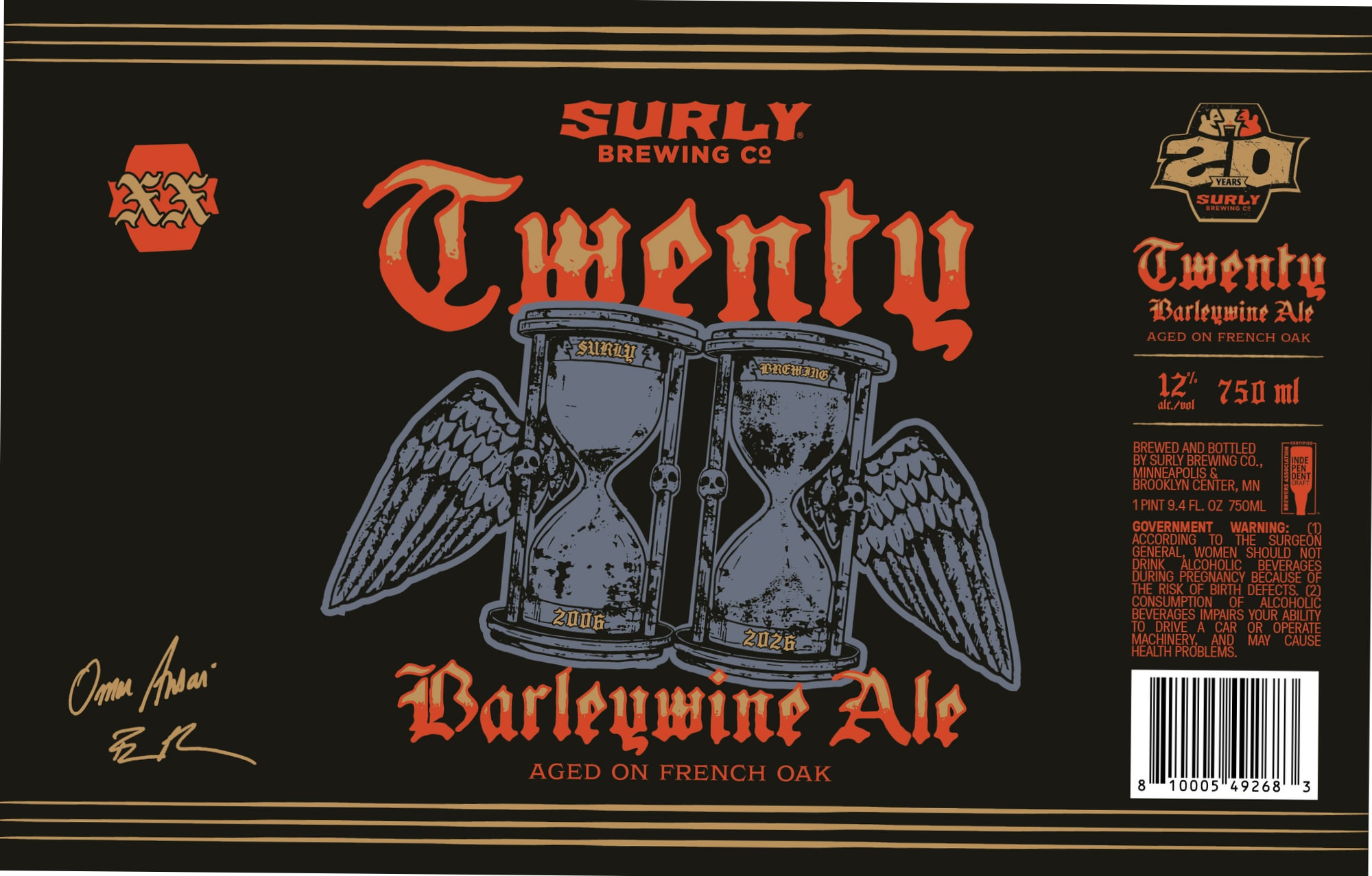Twenty Barleywine Ale by Surly Brewing Co. - beer label