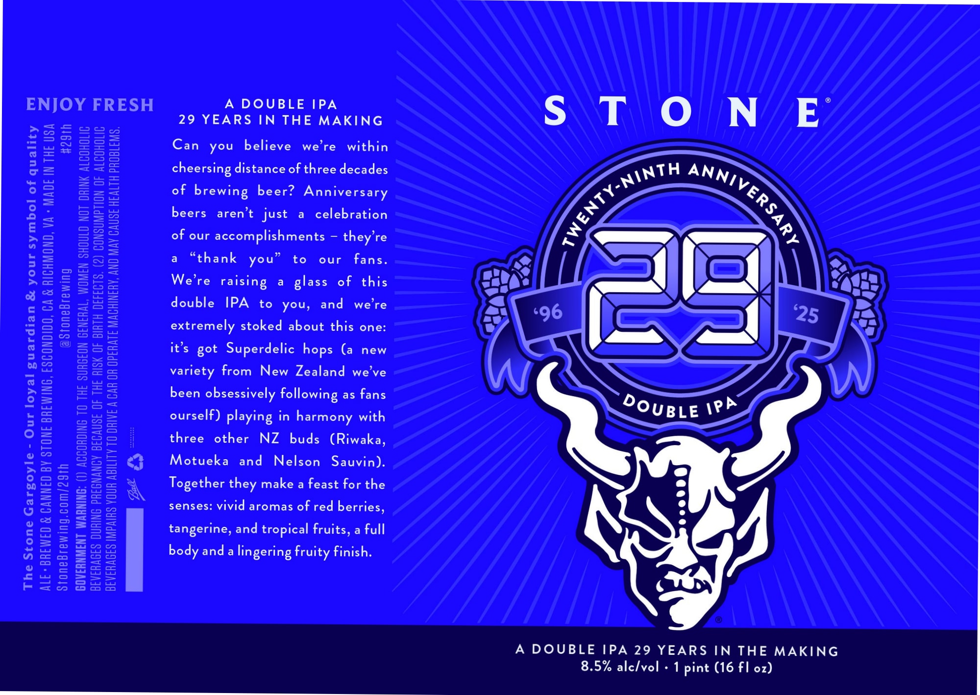 Twenty-Ninth Anniversary Double IPA by Stone Brewing - beer label
