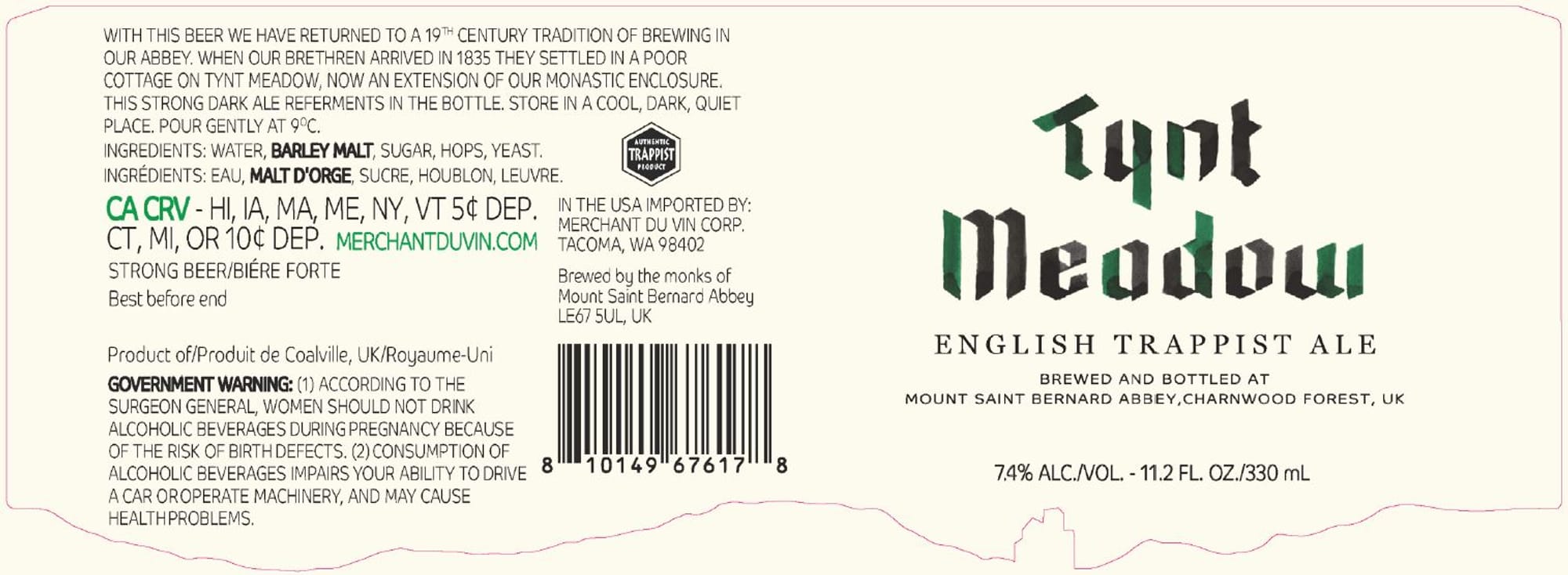 Tynt Meadow by Mount Saint Bernard Abbey - beer label