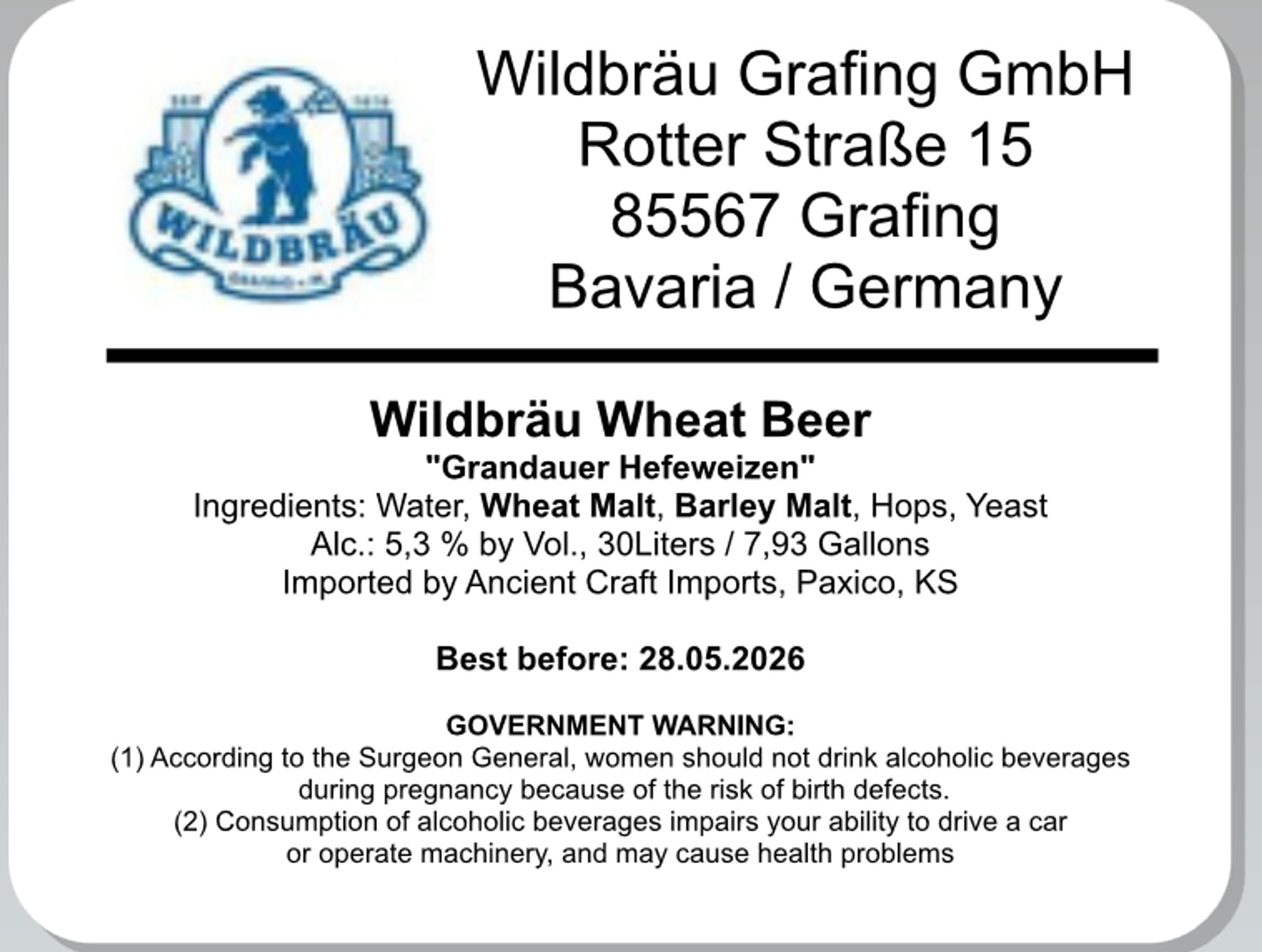 Rotter Straße 15 by Wildbräu Grafing GmbH - beer label