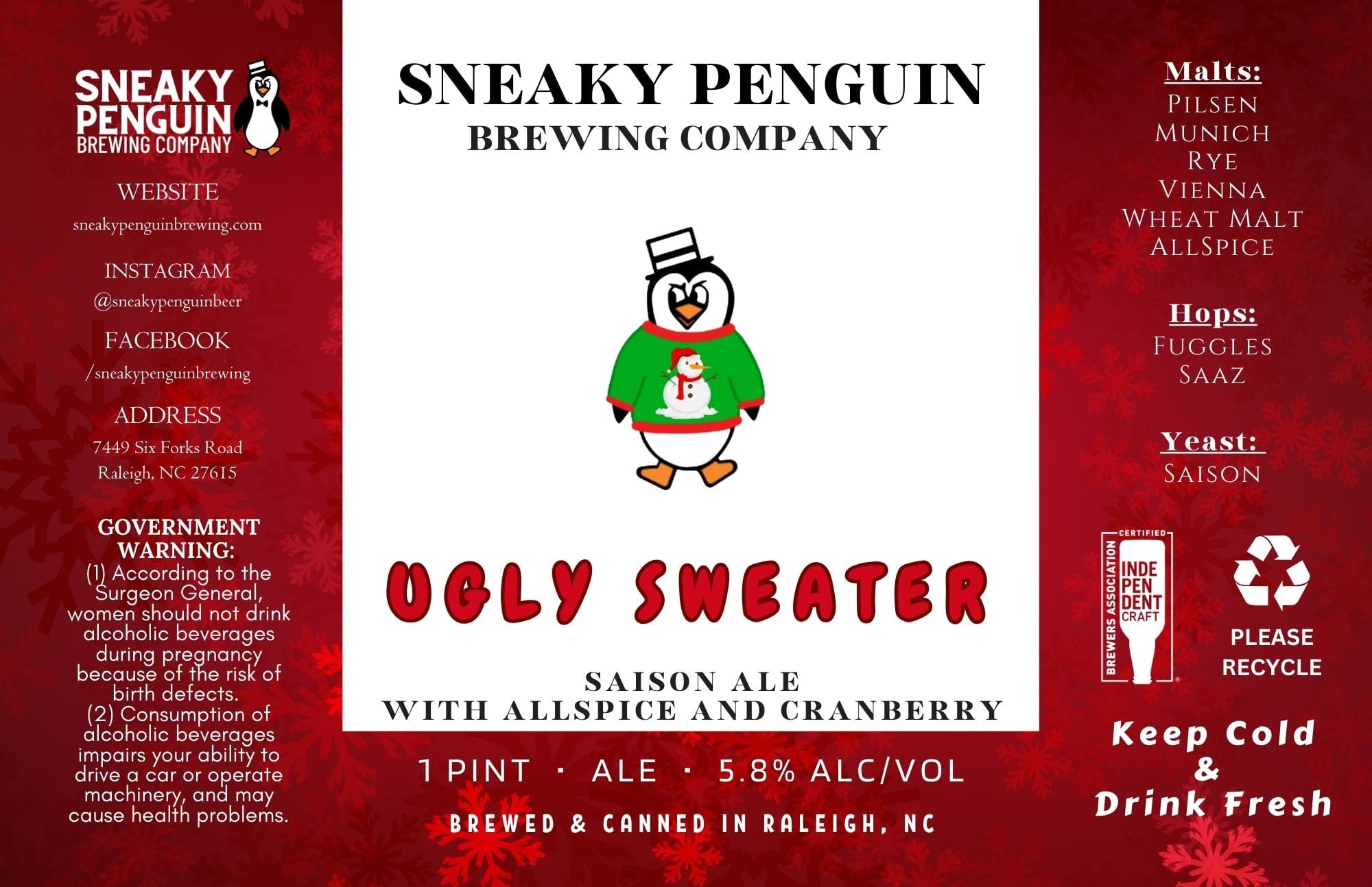 Ugly Sweater by Sneaky Penguin Brewing Company - beer label