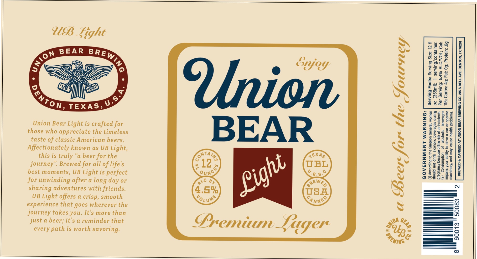 Union Bear Light by Union Bear Brewing - beer label