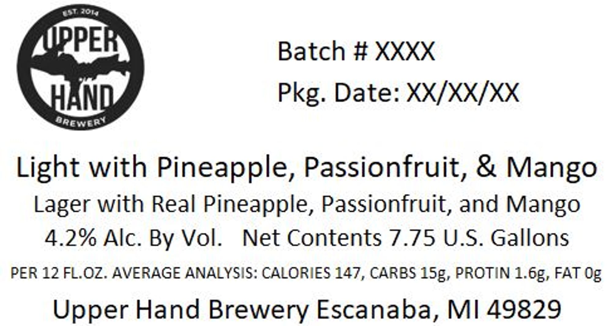 Light with Pineapple, Passionfruit & Mango by Upper Hand Brewery - beer label