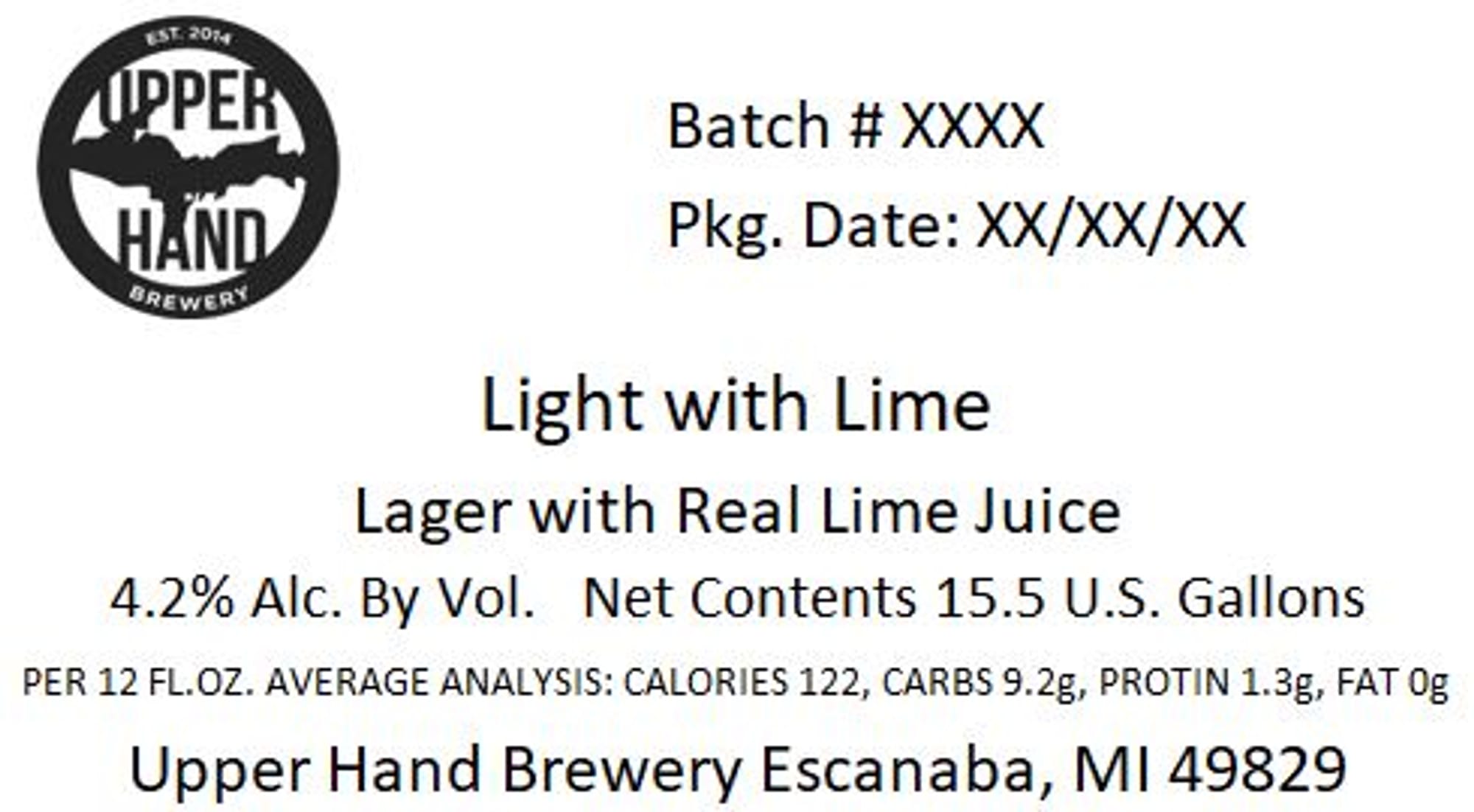 Light with Lime by Upper Hand Brewery - beer label