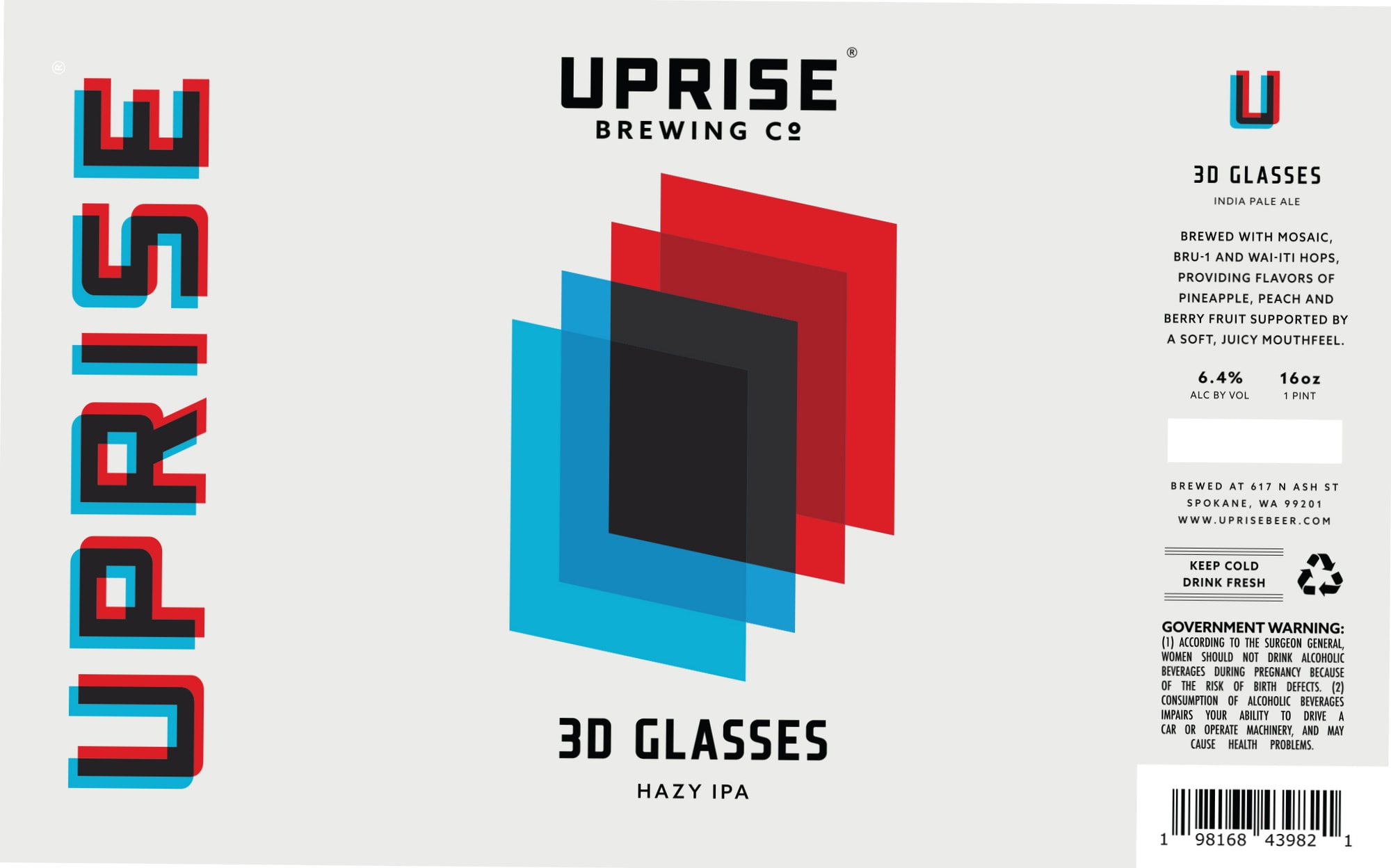 3D Glasses by Uprise Brewing Co. - beer label