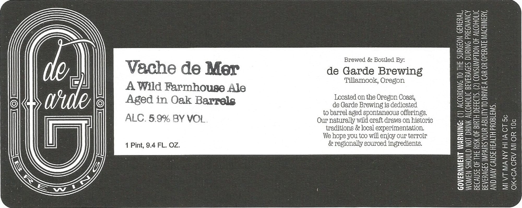 Vache de Mer by de Garde Brewing - beer label
