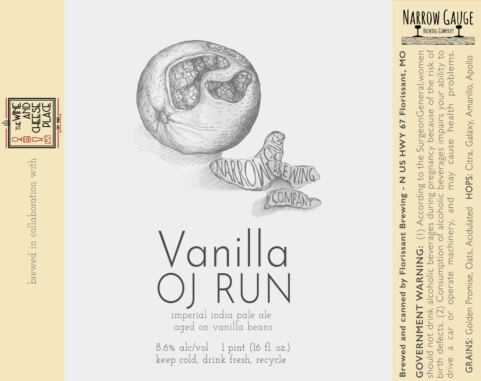 Vanilla OJ Run by Narrow Gauge Brewing Company - beer label