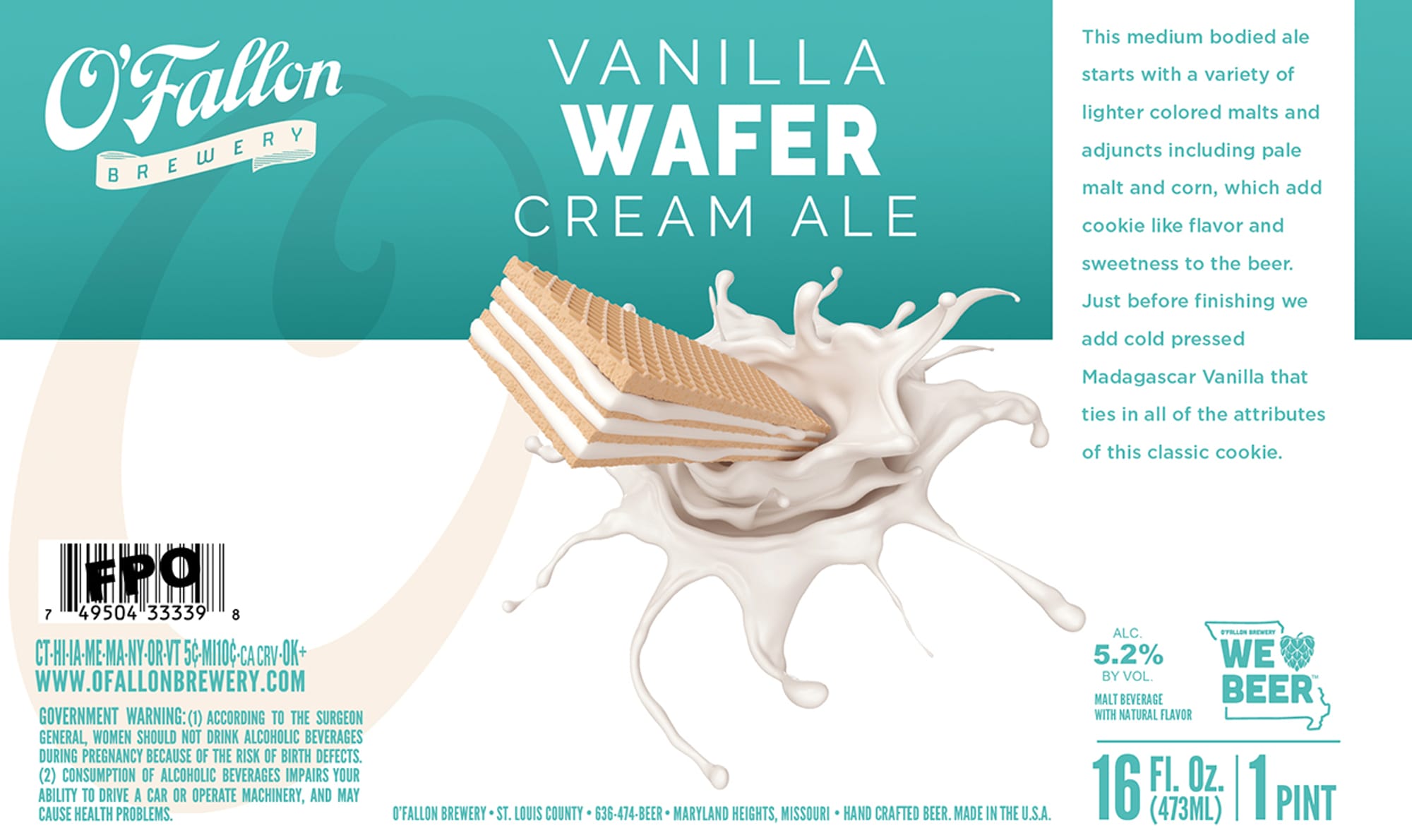 Vanilla Wafer Cream Ale by O'Fallon Brewery - beer label