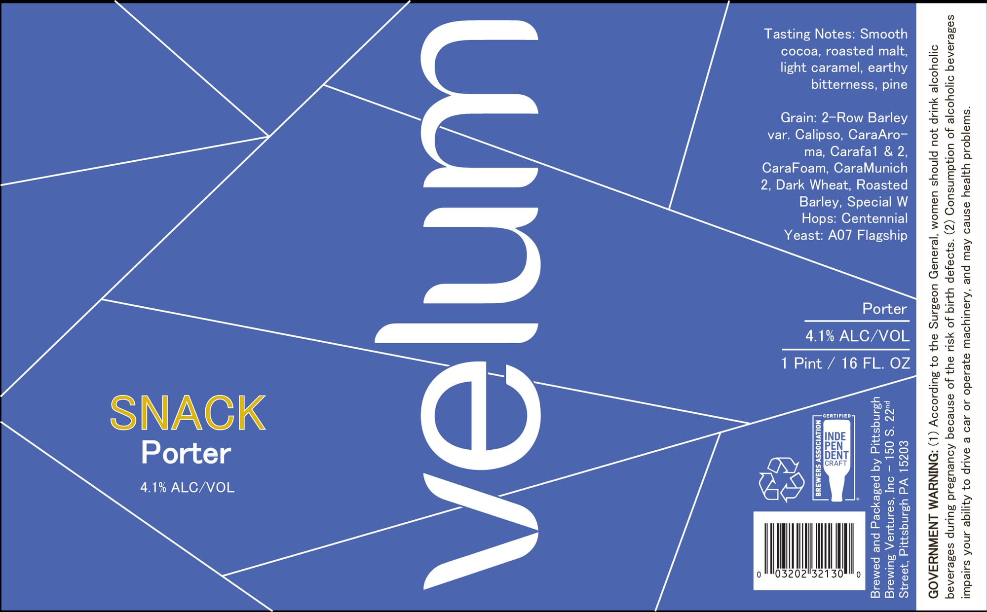 Velum Snack Porter by Independent Brewing Company - beer label
