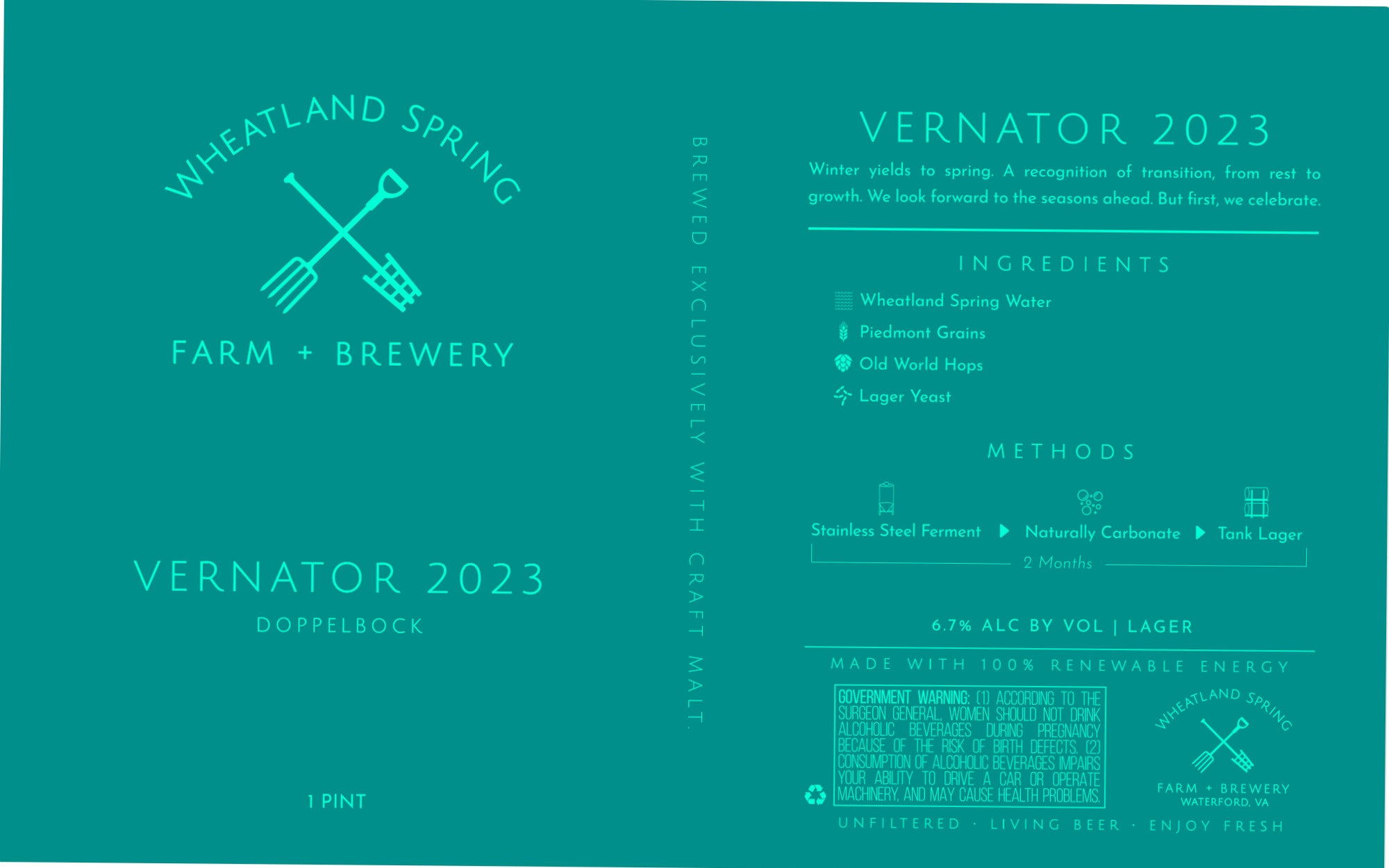 Vernator 2023 by Wheatland Spring Brewery - beer label