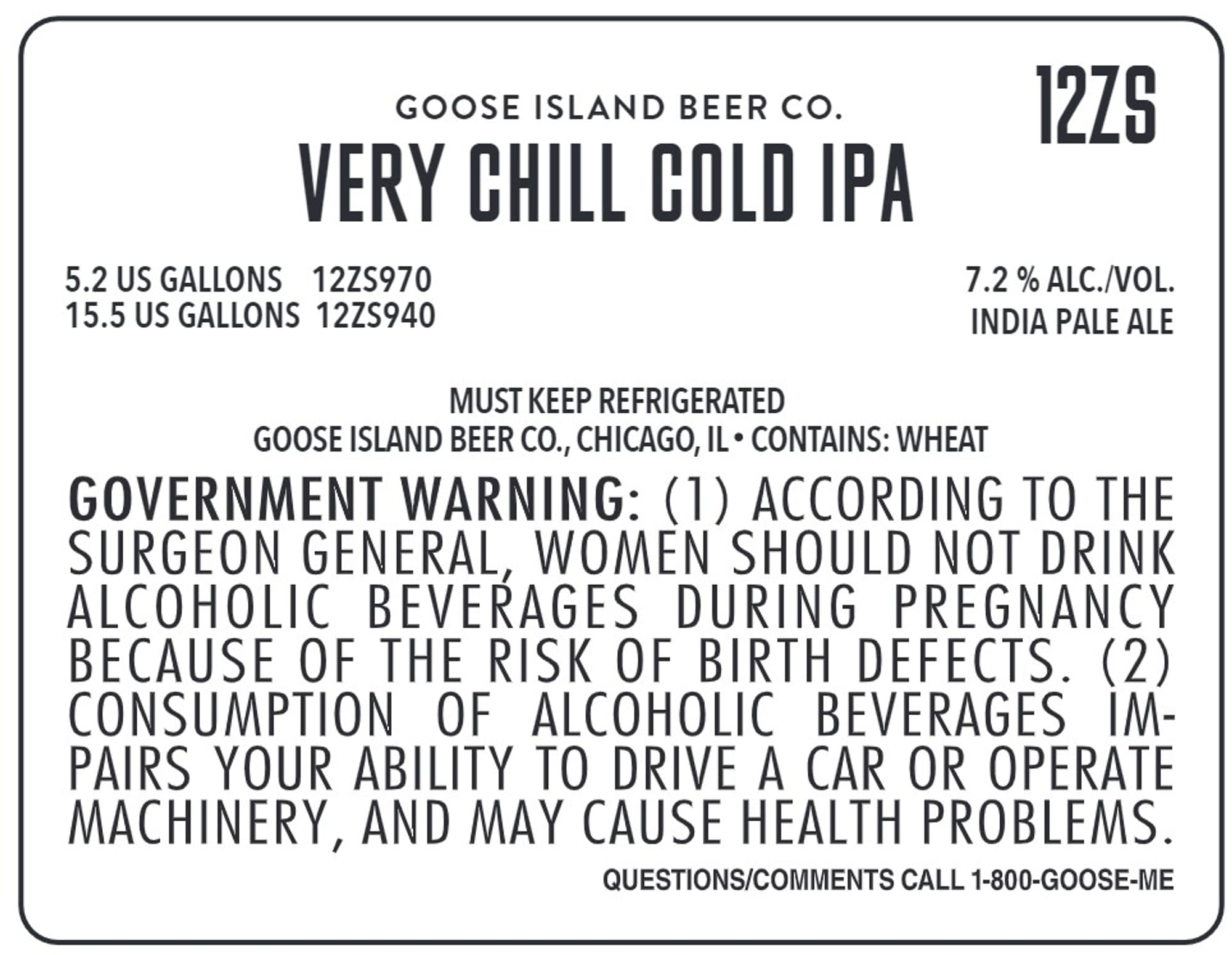 Very Chill Cold IPA by Goose Island Beer Co. - beer label