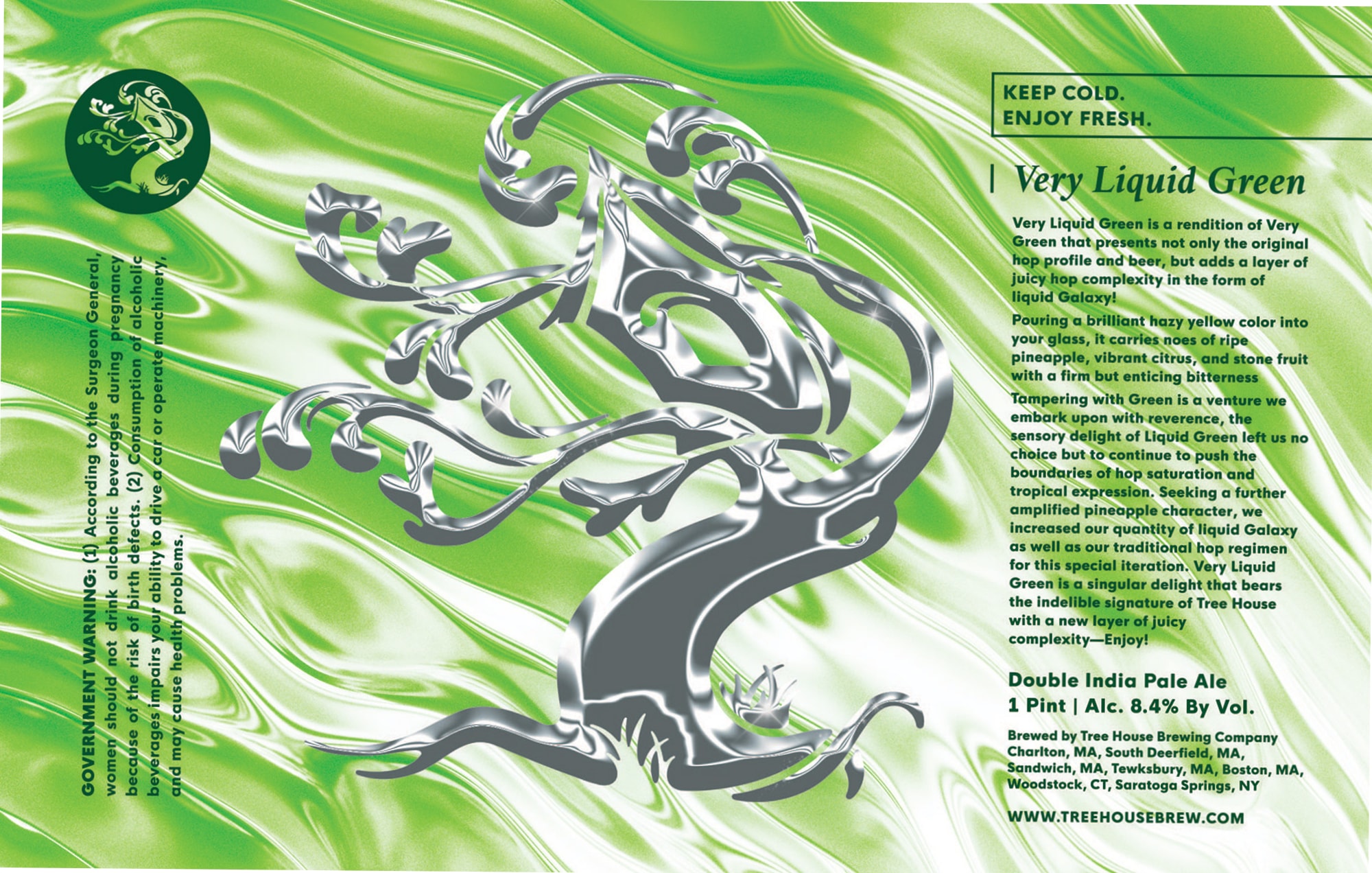 Very Liquid Green by Tree House Brewing Company - beer label