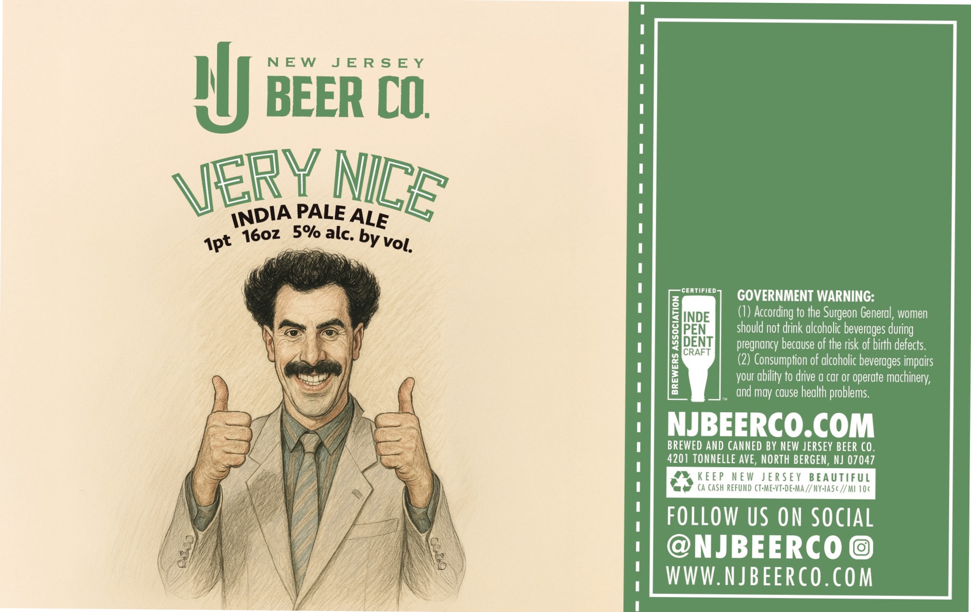 Very Nice India Pale Ale by New Jersey Beer Co. - beer label