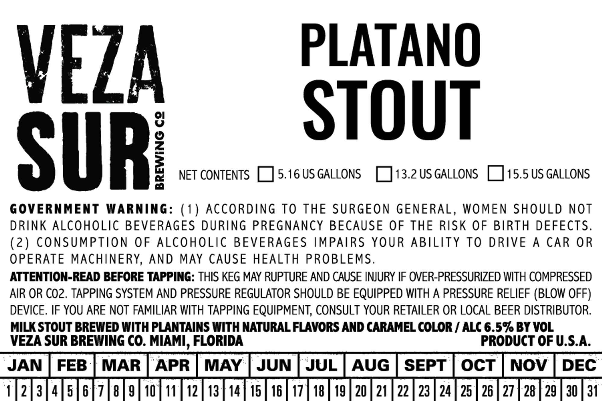 Plátano Stout by Veza Sur Brewing Co. - beer label