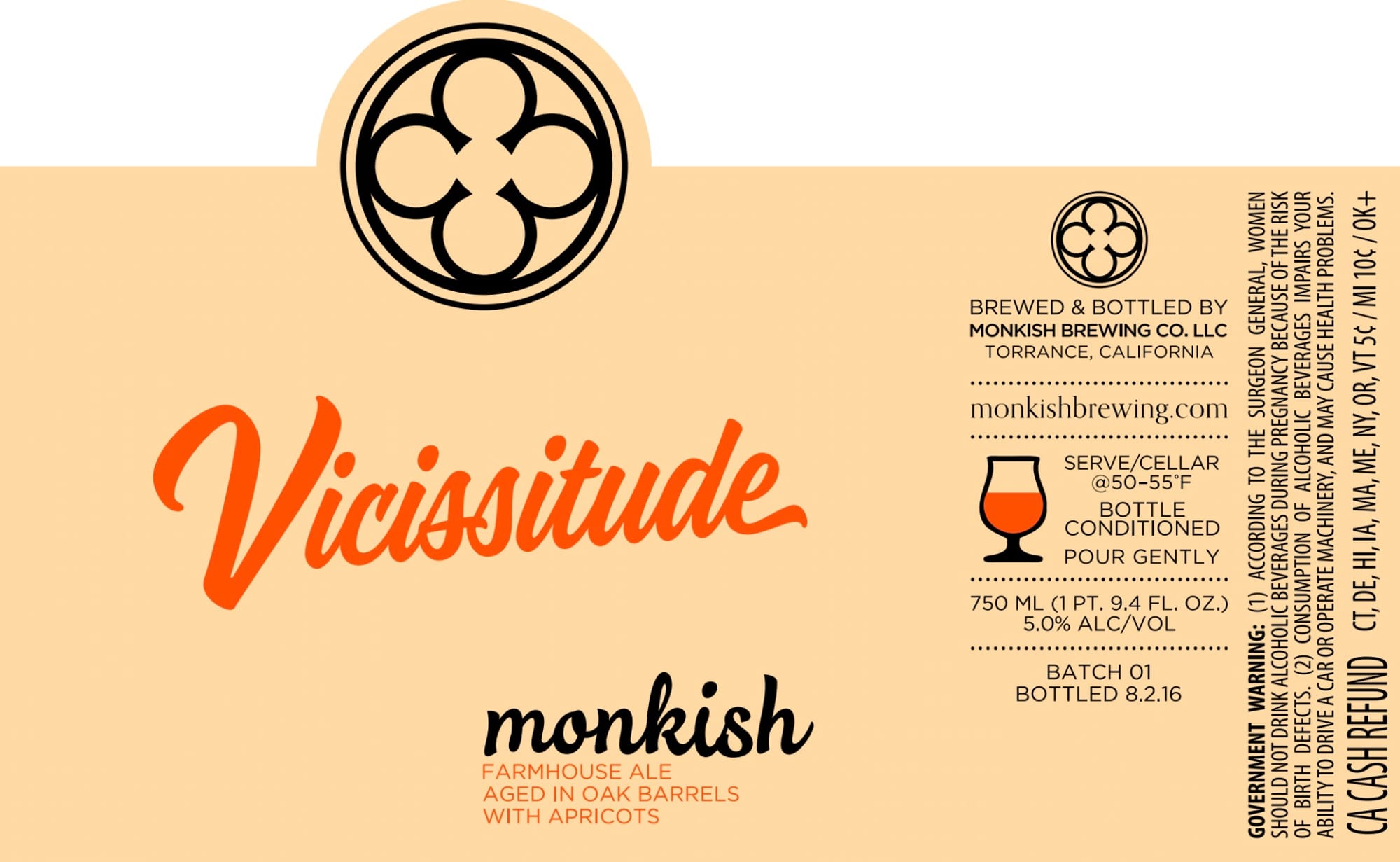 Vicissitude by Monkish Brewing Co. - beer label