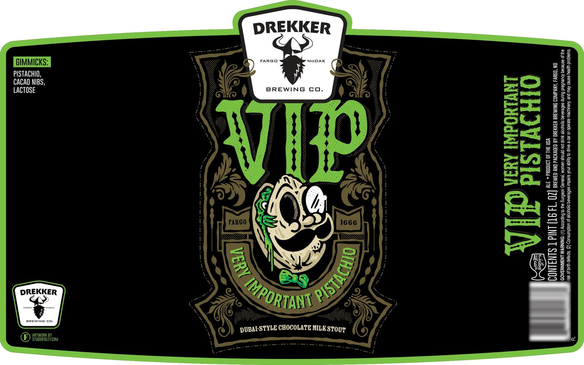 VIP (Very Important Pistachio) by Drekker Brewing Co. - beer label