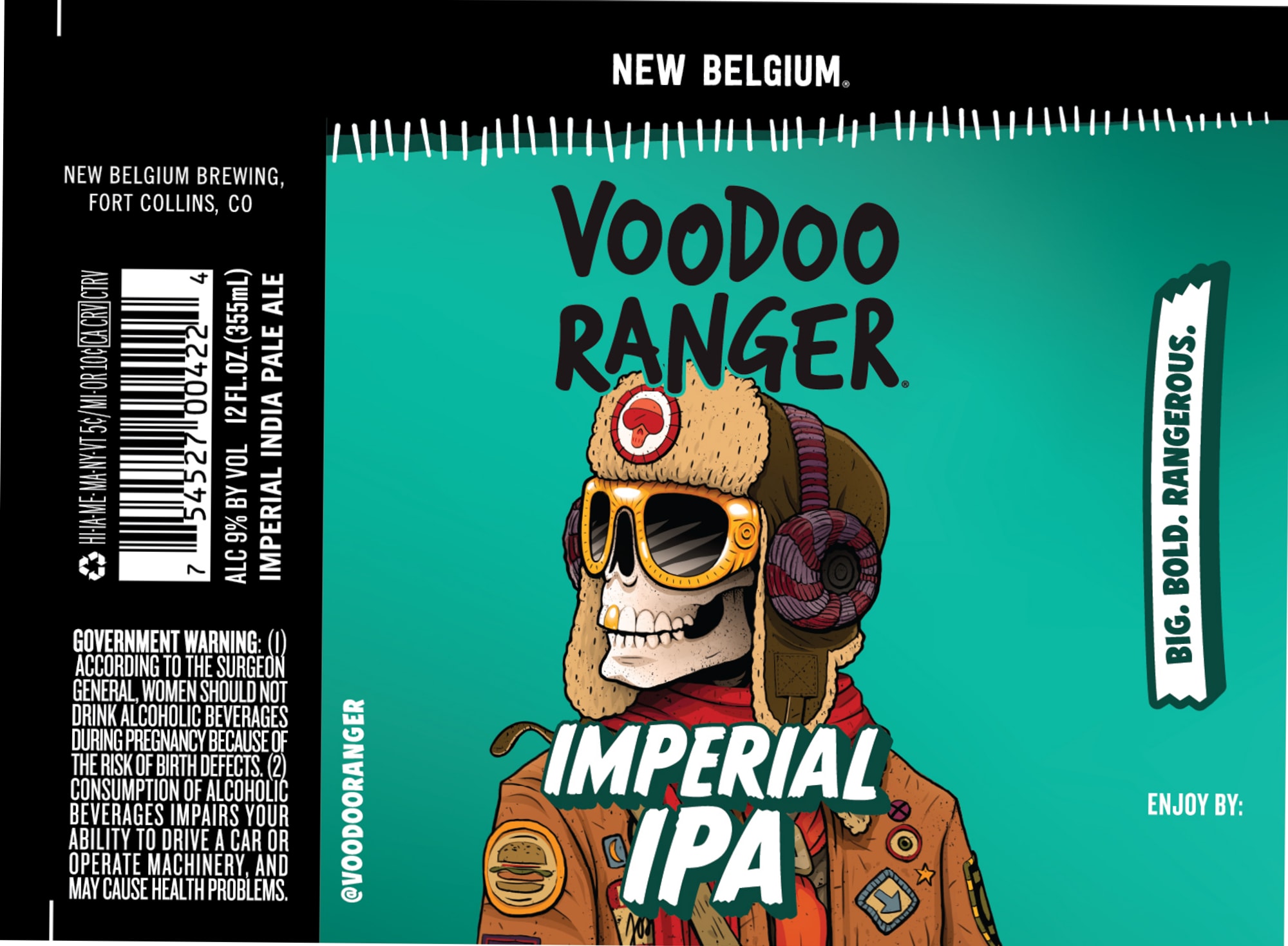 Voodoo Ranger Imperial IPA by New Belgium Brewing - beer label