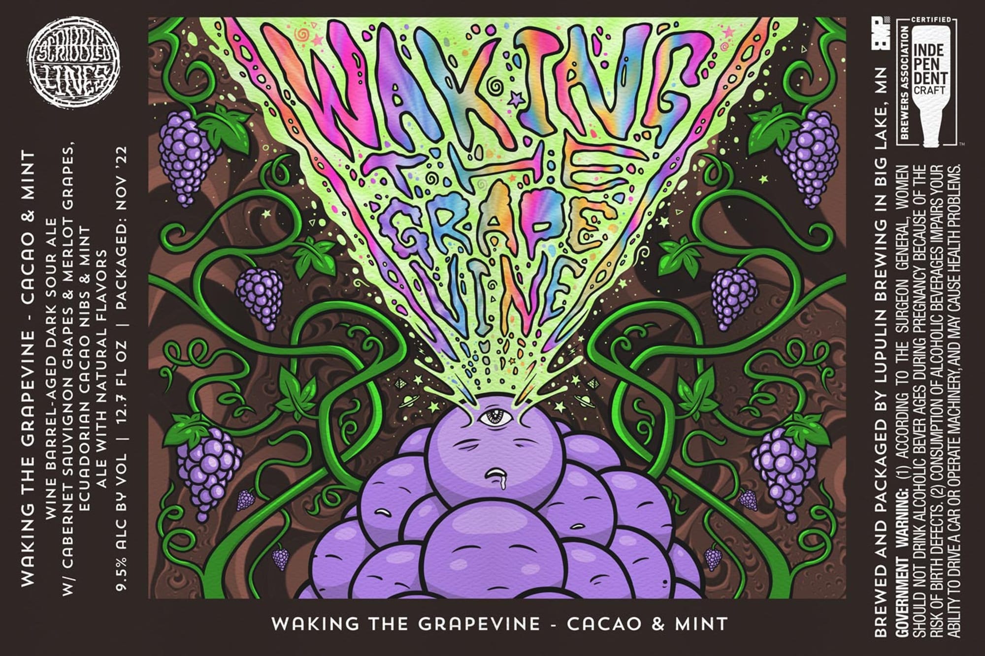 Waking the Grapevine - Cacao & Mint by Lupulin Brewing - beer label