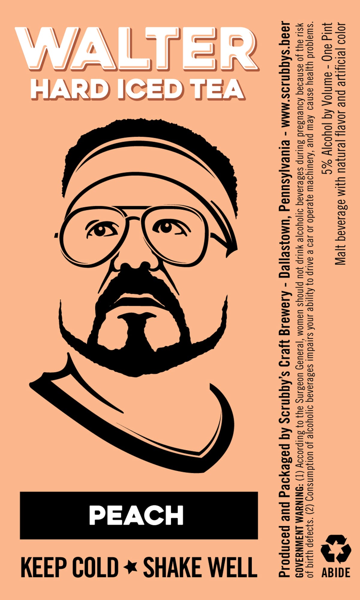 Walter Hard Iced Tea - Peach by Scrubby’s Craft Brewery - beer label