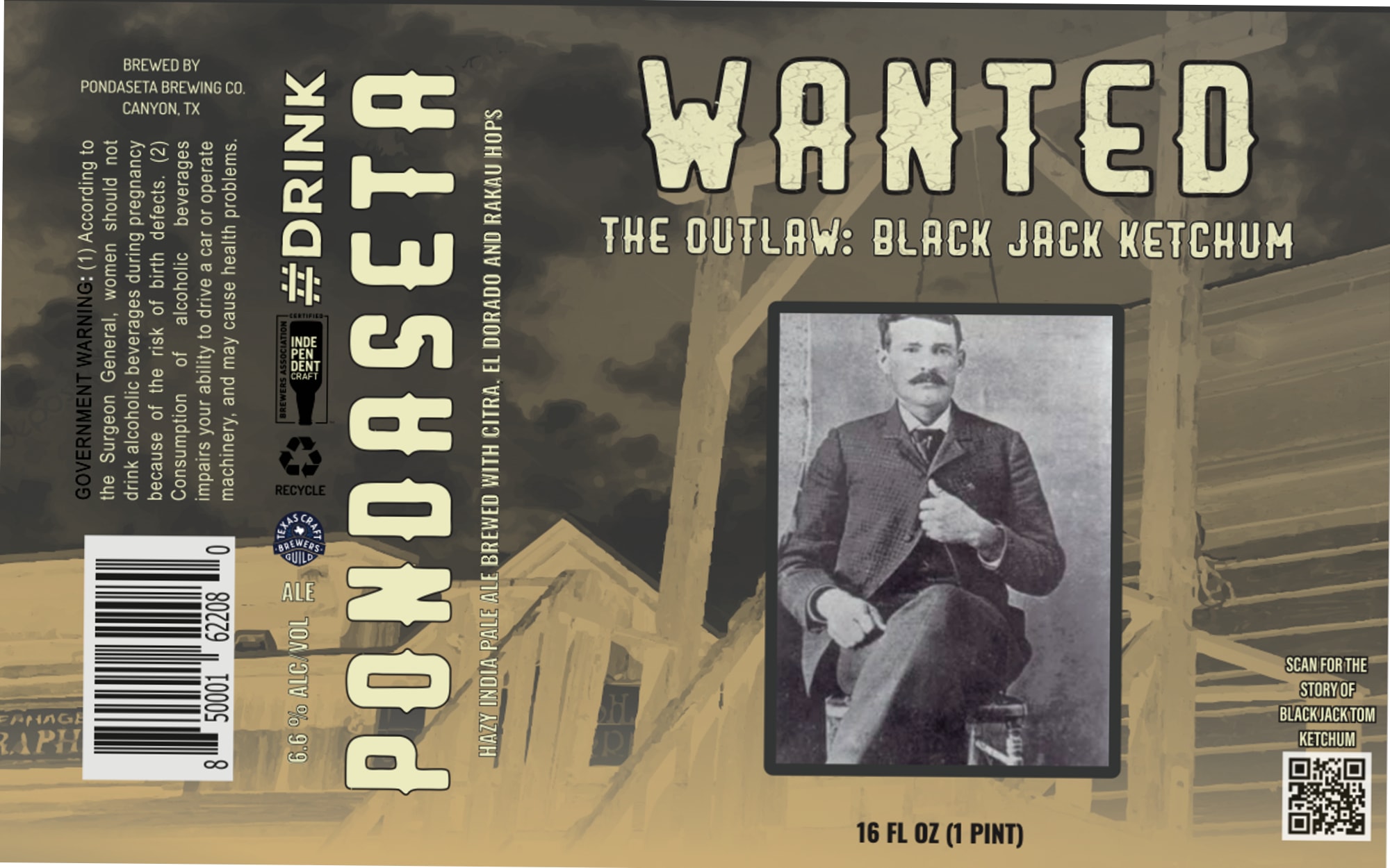 Wanted: Black Jack Ketchum by Pondaseta Brewing Co. - beer label