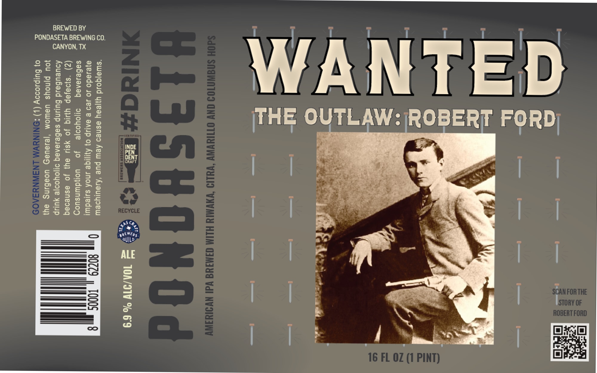 Wanted by Pondaseta Brewing Co. - beer label