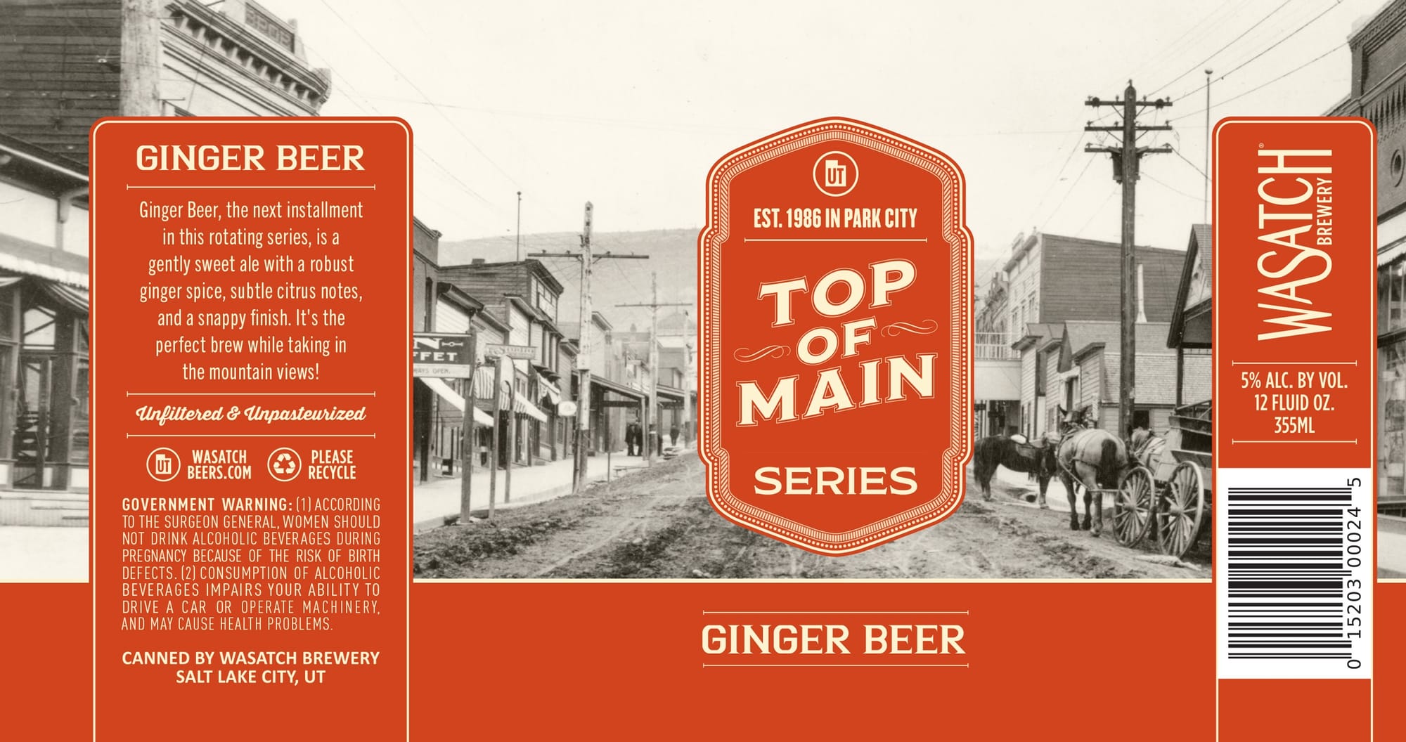 Top of Main Ginger Beer by Wasatch Brewery - beer label