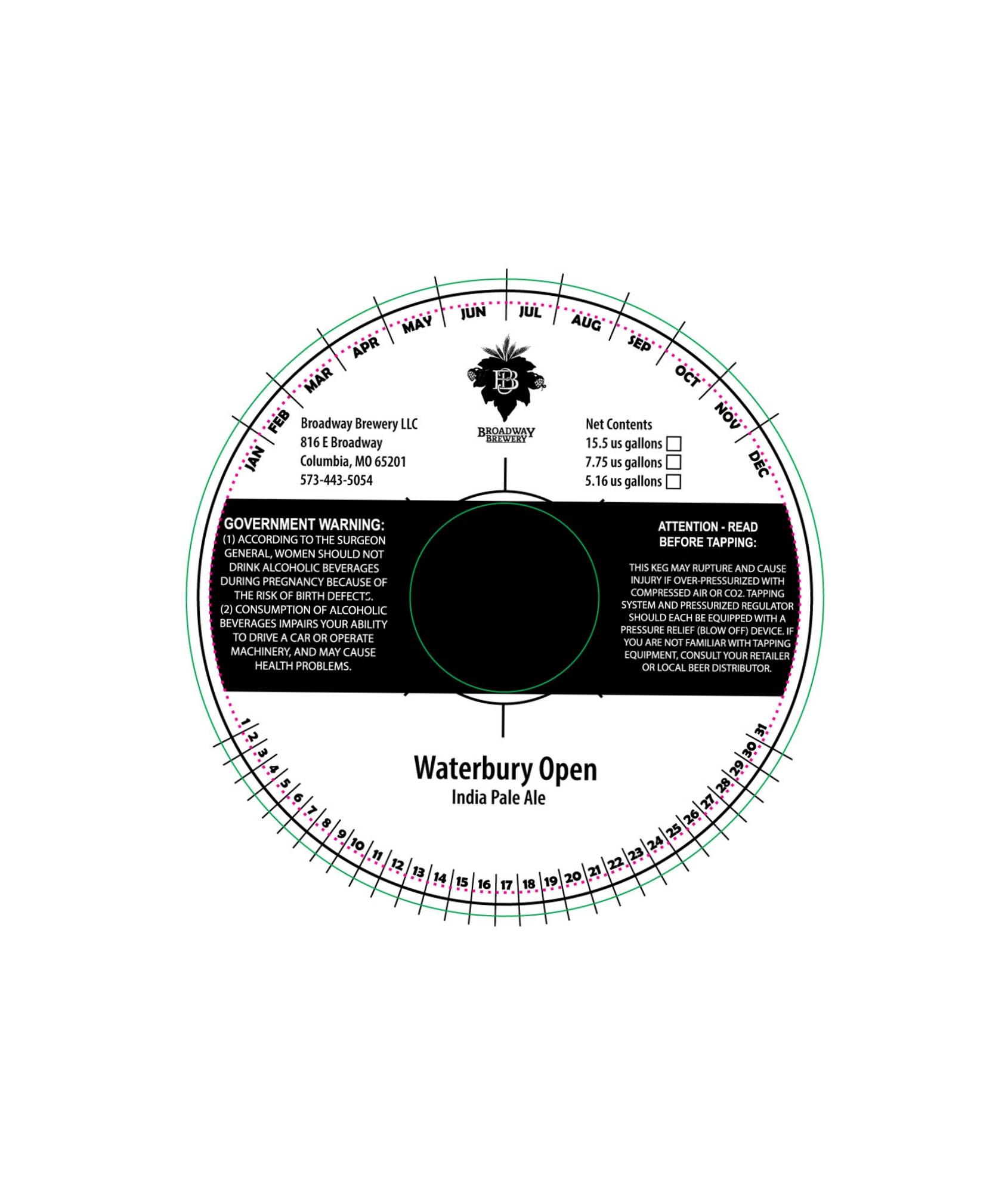 Waterbury Open by Broadway Brewery - beer label