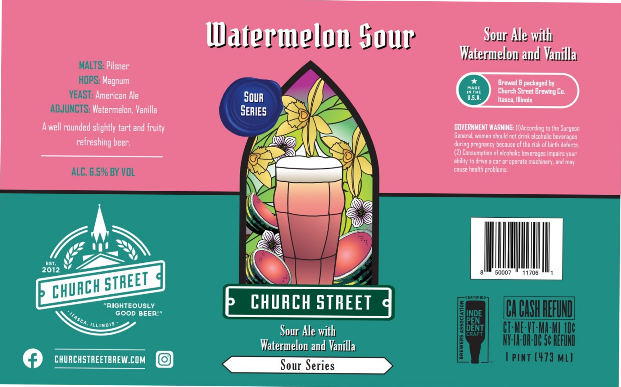 Watermelon Sour Ale by Church Street Brewing Co. - beer label