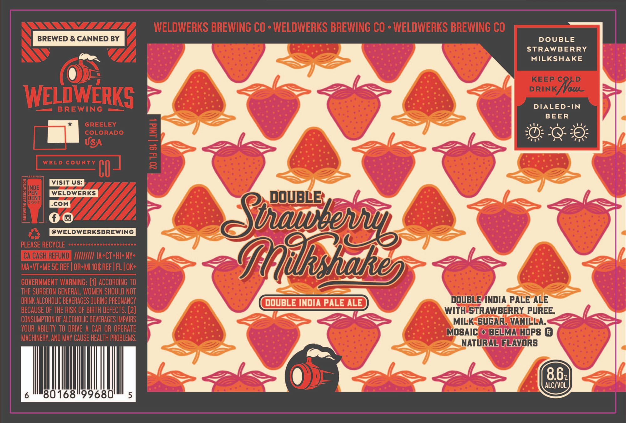 Double Strawberry Milkshake by Weldwerks Brewing Co. - beer label