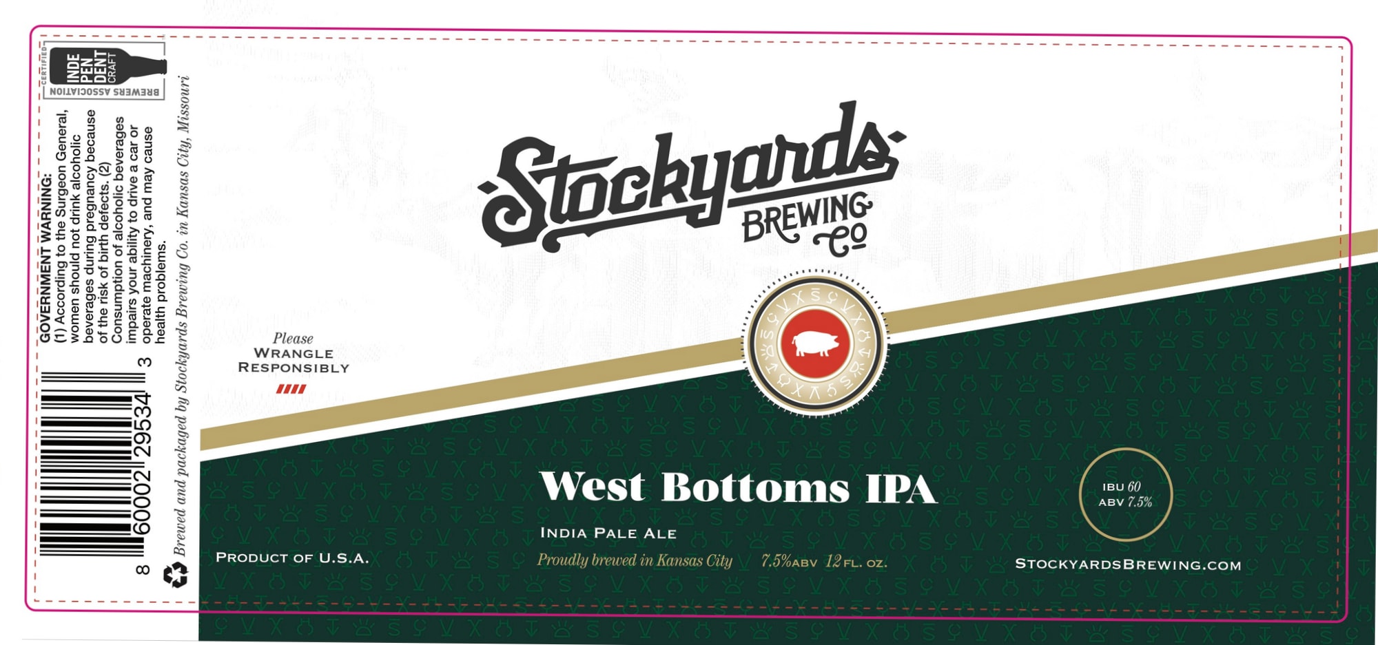West Bottoms IPA by Stockyards Brewing Co. - beer label