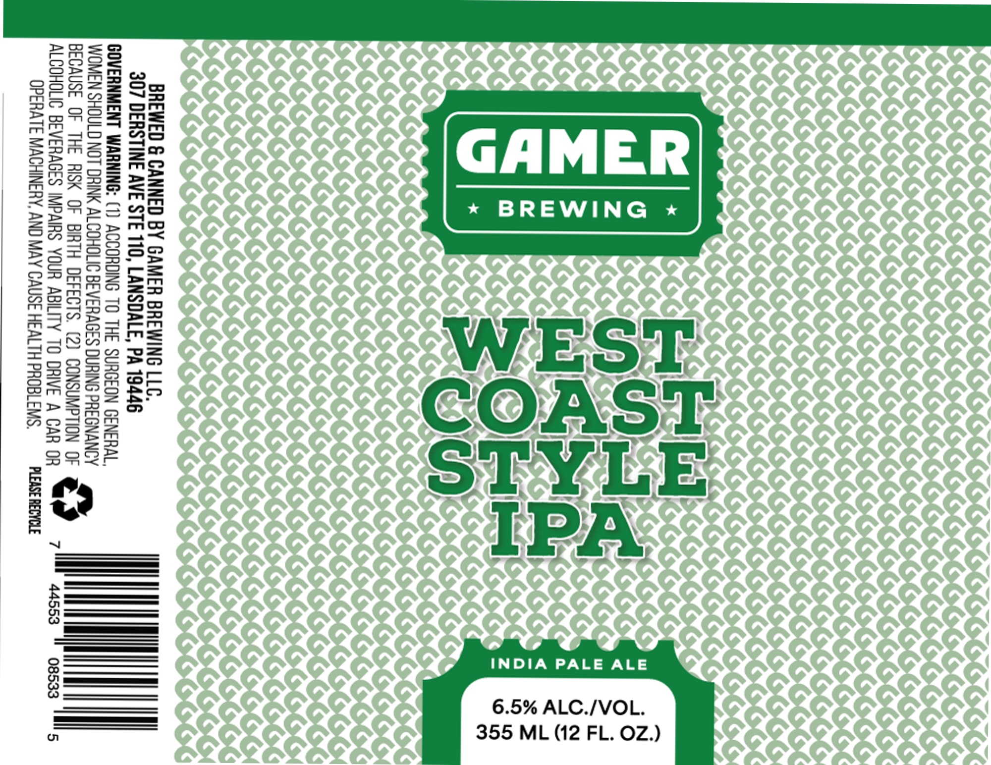 West Coast IPA by Gamer Brewing - beer label