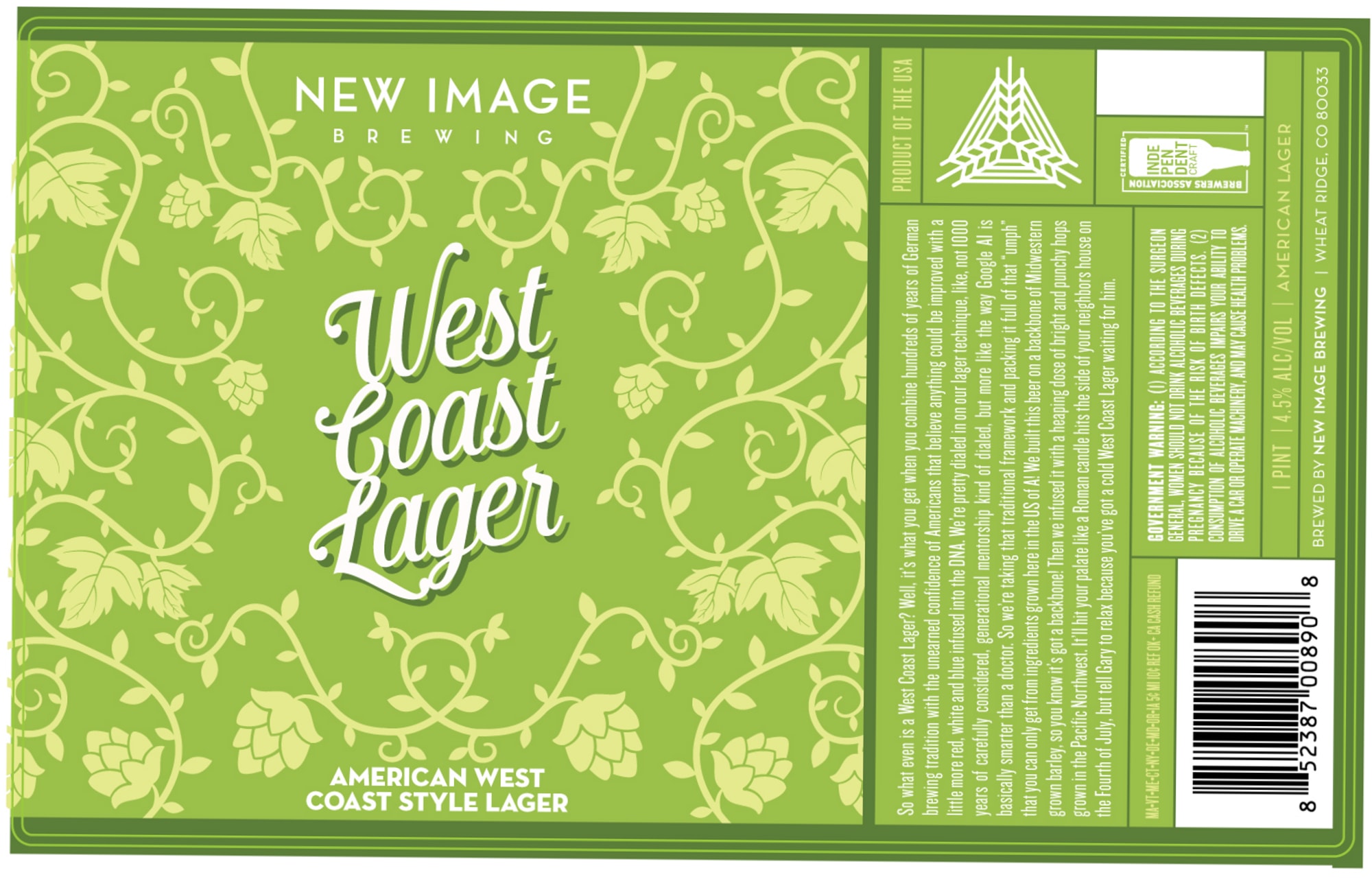 West Coast Lager by New Image Brewing - beer label