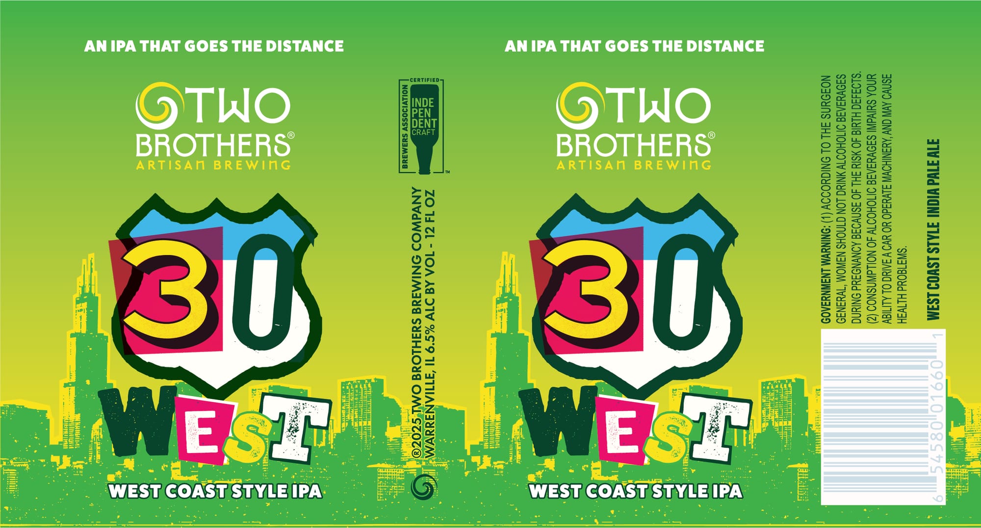 West Coast Style IPA by Two Brothers Artisan Brewing - beer label