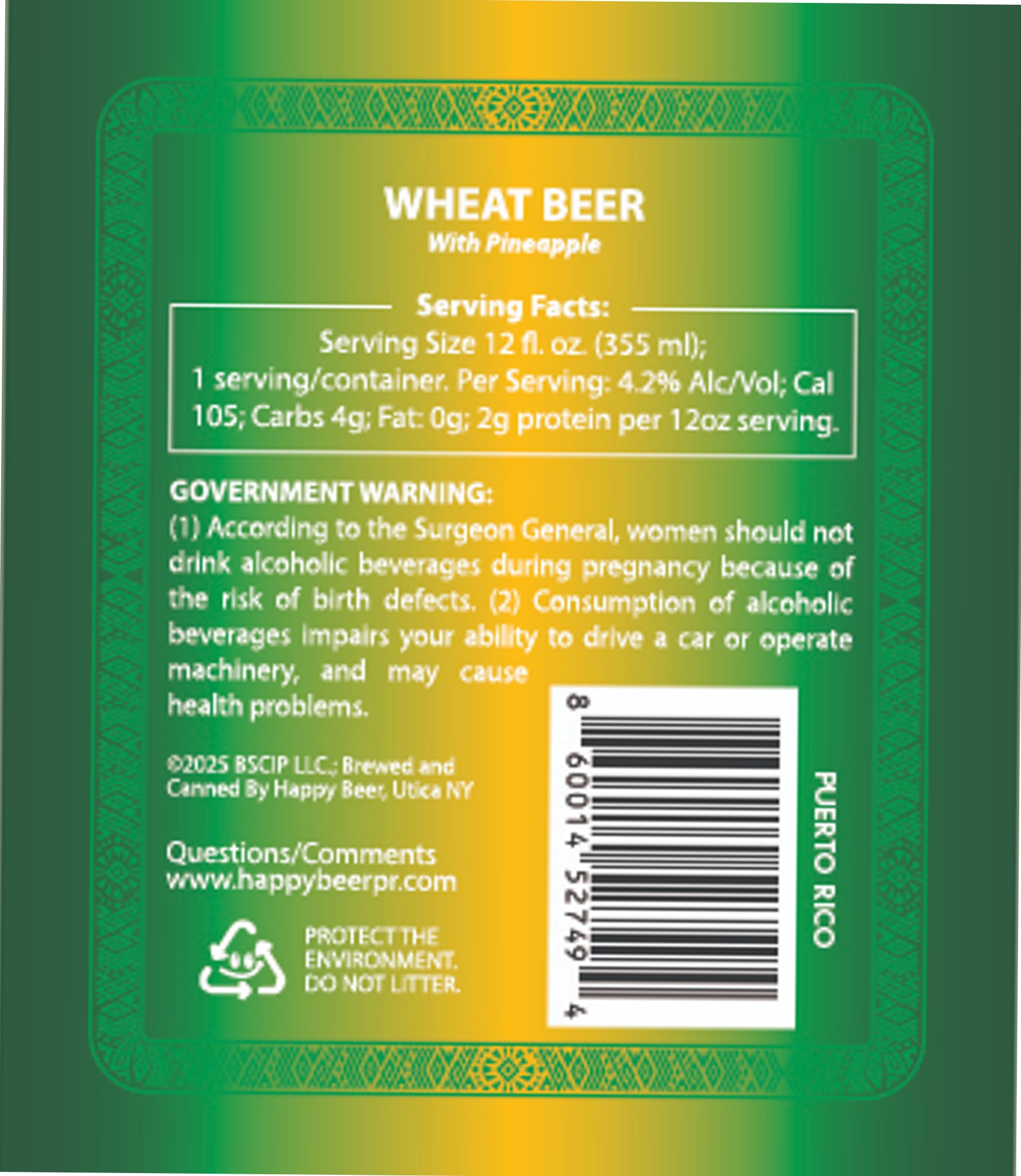 Wheat Beer with Pineapple by Happy Beer - beer label