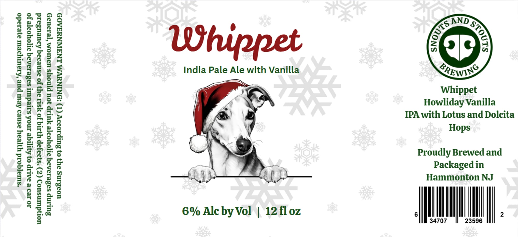 Whippet Howliday Vanilla by Snouts and Stouts Brewing - beer label